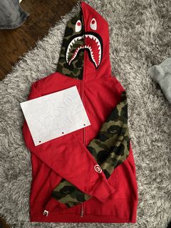 Bape Color Camo Shark Full Zip Hoodie Red