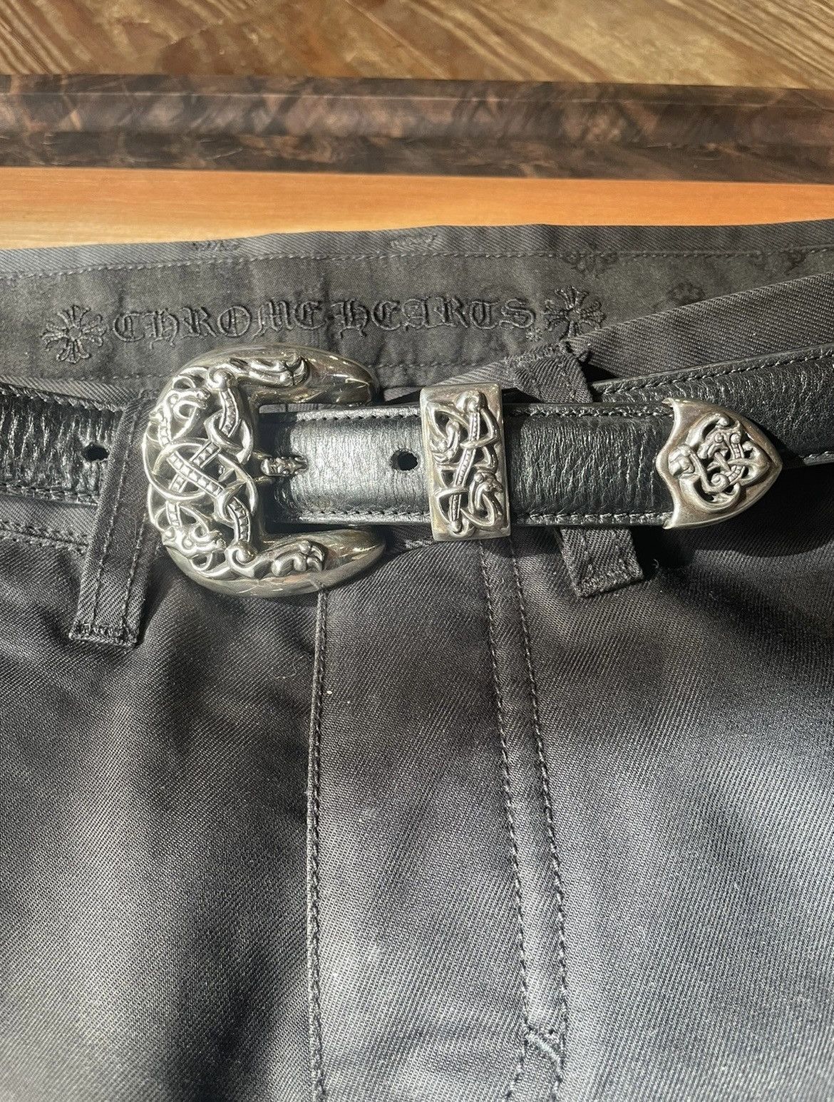 image of Chrome Hearts Celtic 3-Piece Belt in Black, Men's (Size 32)