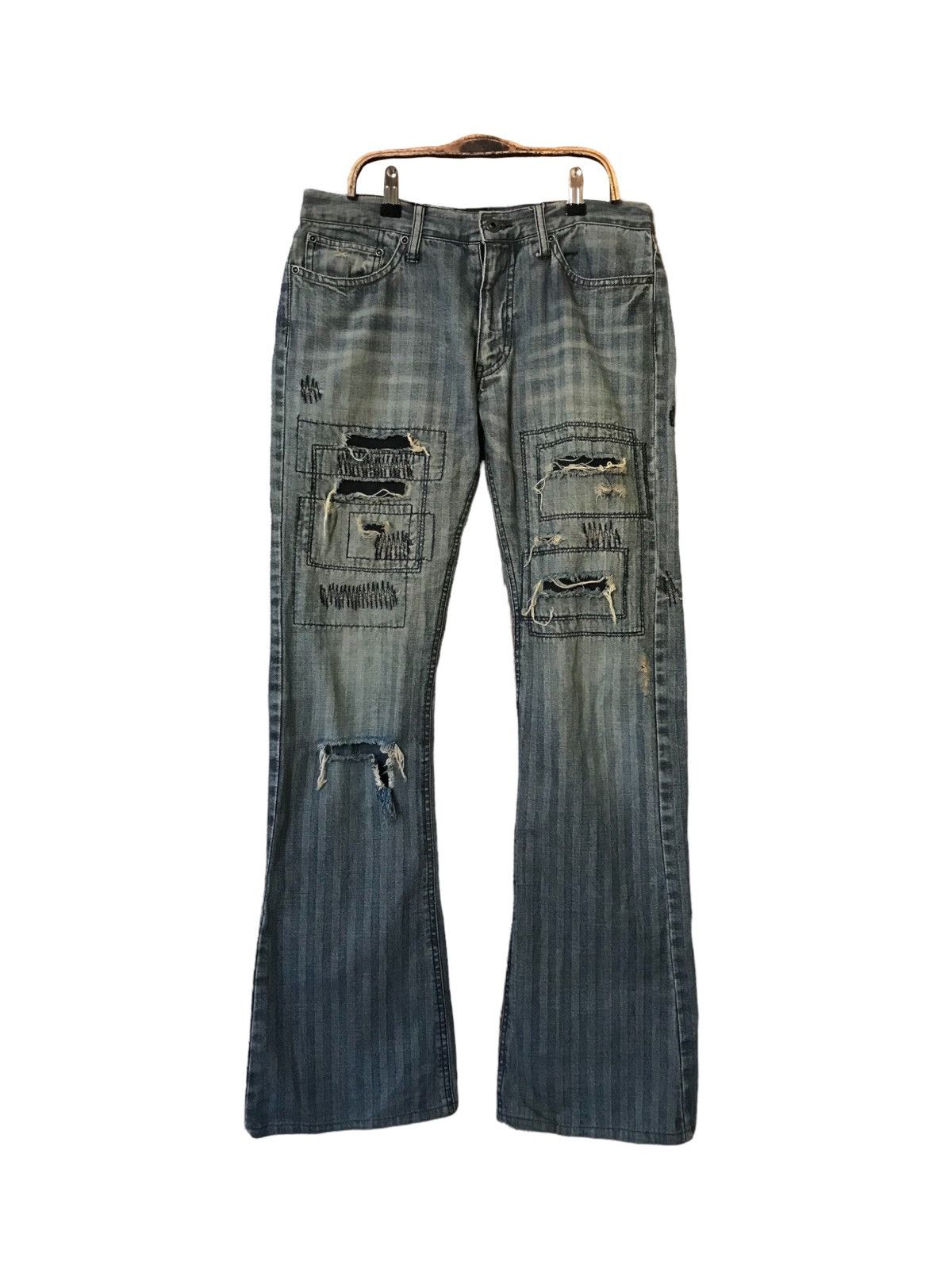 If Six Was Nine Rupert Flare Patchwork Hikory Bootcut Distressed Jeans Size US 33 - 1 Thumbnail