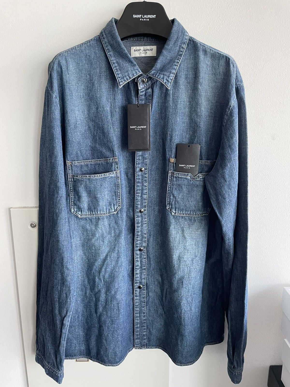 Saint Laurent Paris × Yves Saint Laurent Brand NEW Runway Saint Laurent Denim Shirt Size US XL / EU 56 / 4 - 3 Thumbnail