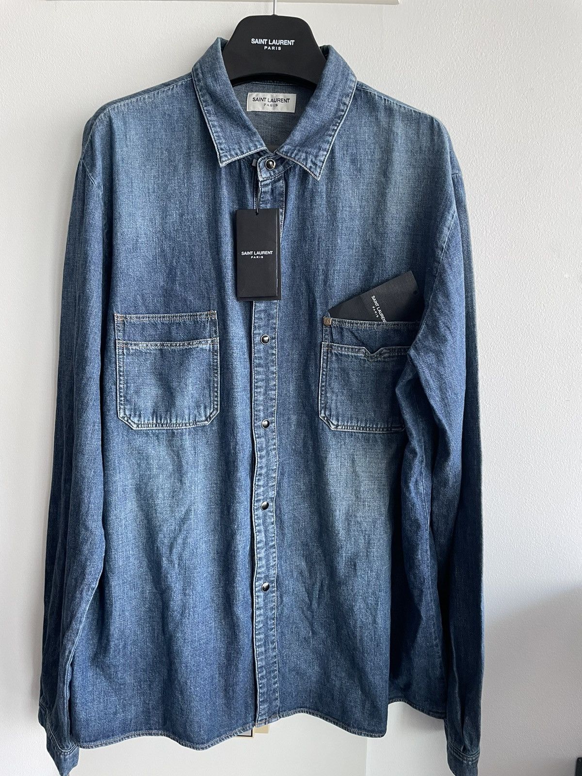 Saint Laurent Paris × Yves Saint Laurent Brand NEW Runway Saint Laurent Denim Shirt Size US XL / EU 56 / 4 - 2 Thumbnail