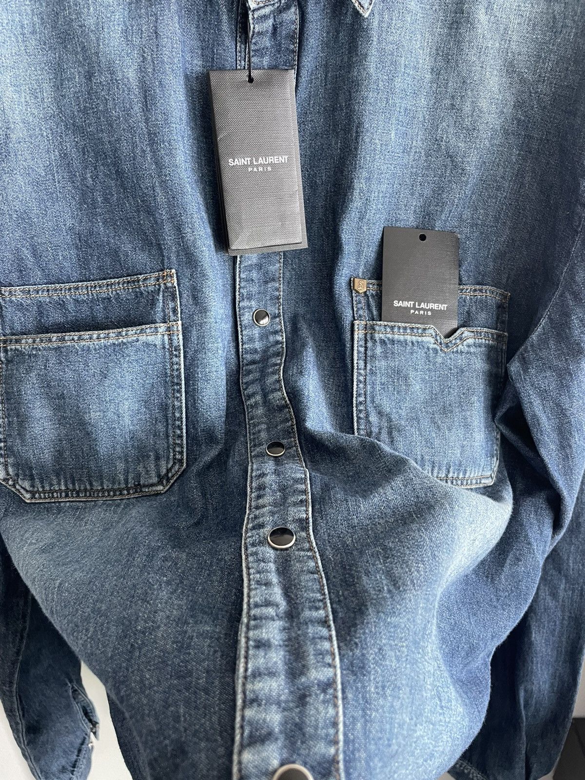 Saint Laurent Paris × Yves Saint Laurent Brand NEW Runway Saint Laurent Denim Shirt Size US XL / EU 56 / 4 - 17 Thumbnail