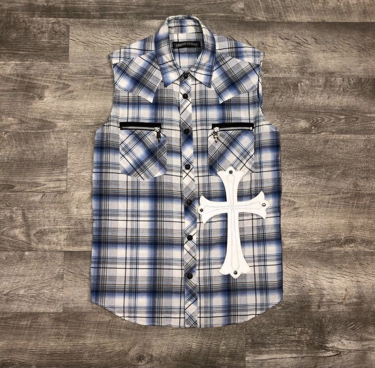 Chrome Hearts 1991 Chrome Hearts Sleeveless Cross Patch Flannel Size US L / EU 52-54 / 3 - 1 Thumbnail