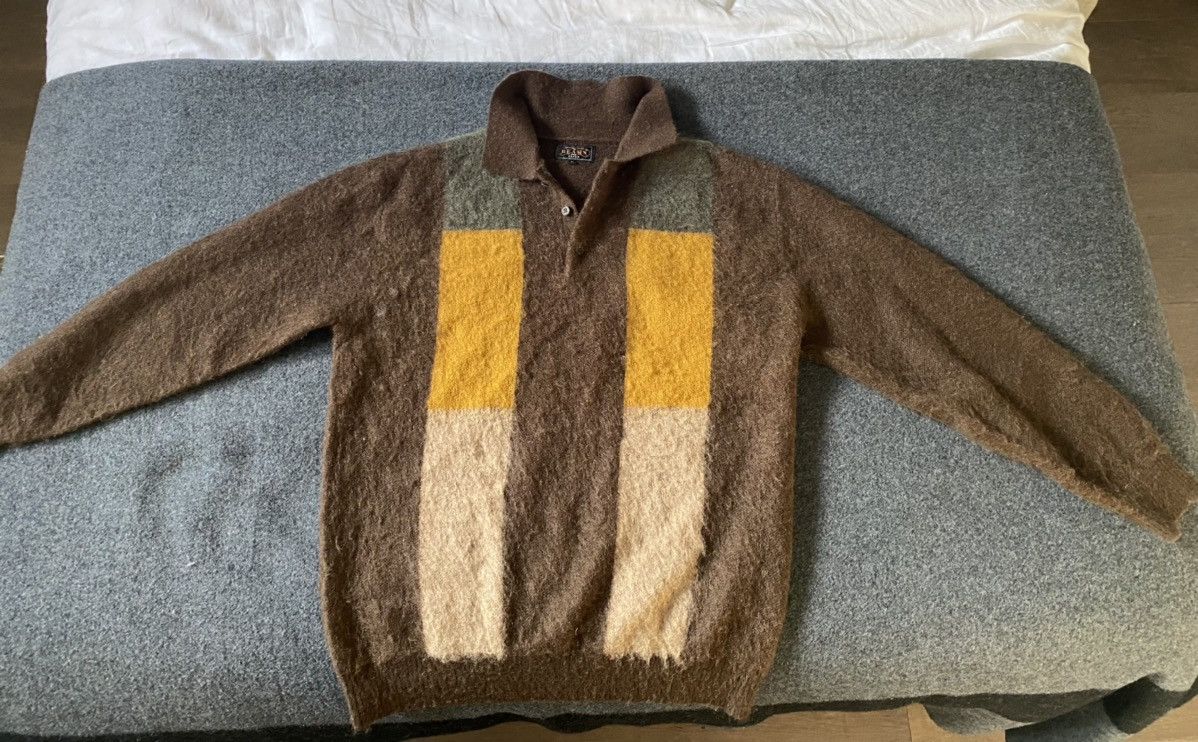 image of Beams Plus Beams Knit Polo Jumper Graduation Stripe 9G Sweater in Brown, Men's (Size XL)