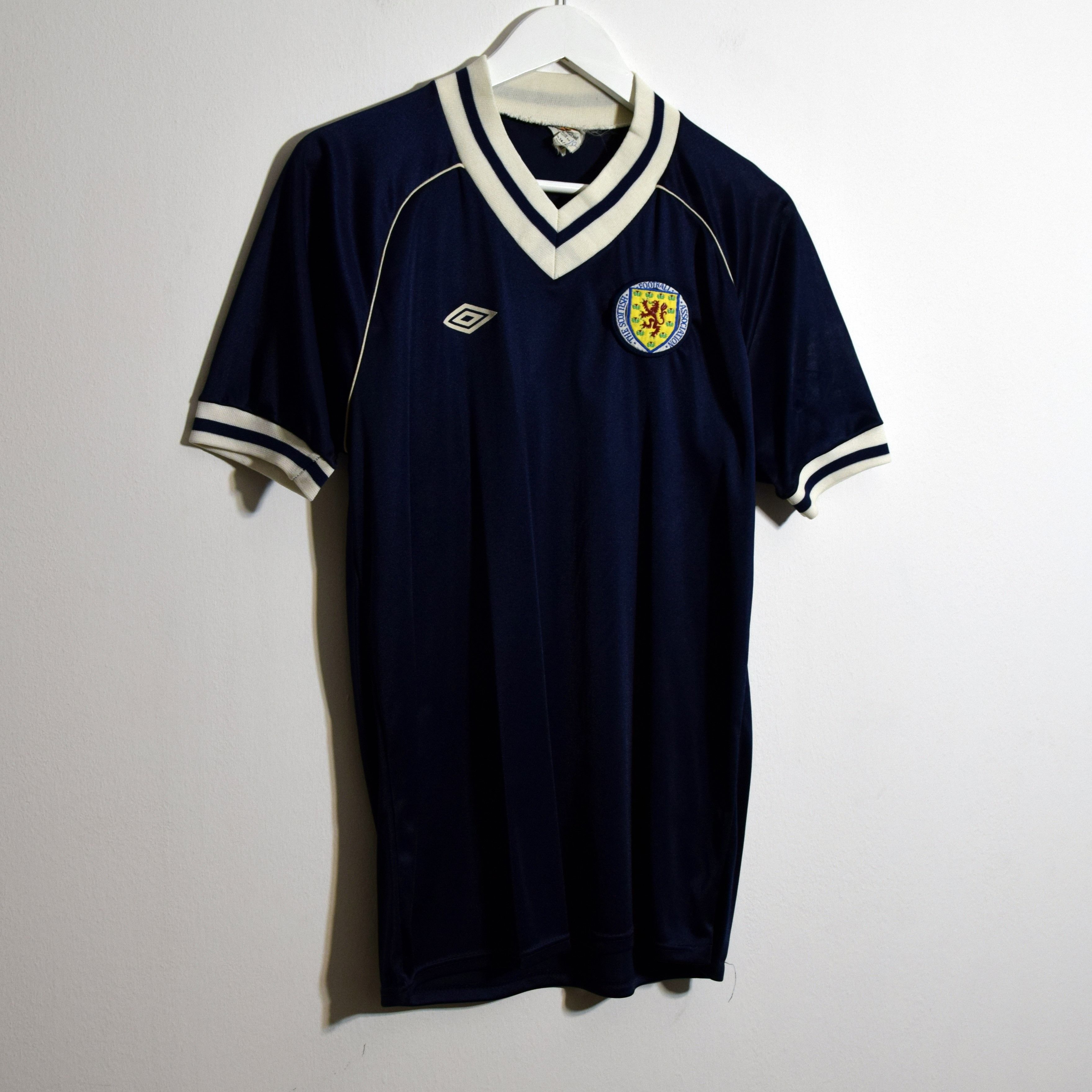 image of Fifa World Cup x Soccer Jersey 1982 Umbro Home Football Jersey M/l Player Issue in Navy Blue (Size 