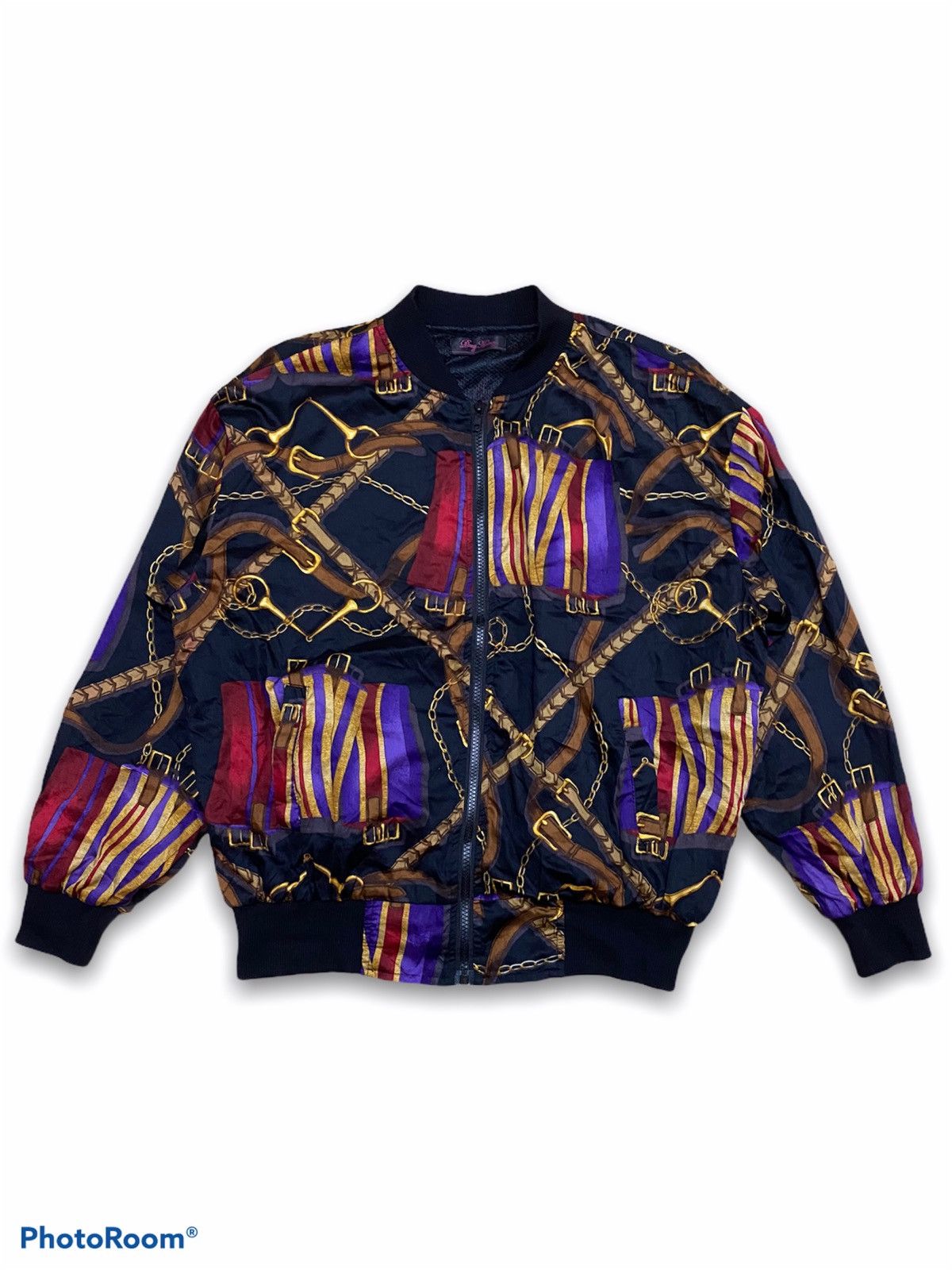 image of Chanel Inpired Gold Chain Full Print Jacket By Drug Honey in Black, Men's (Size Medium)