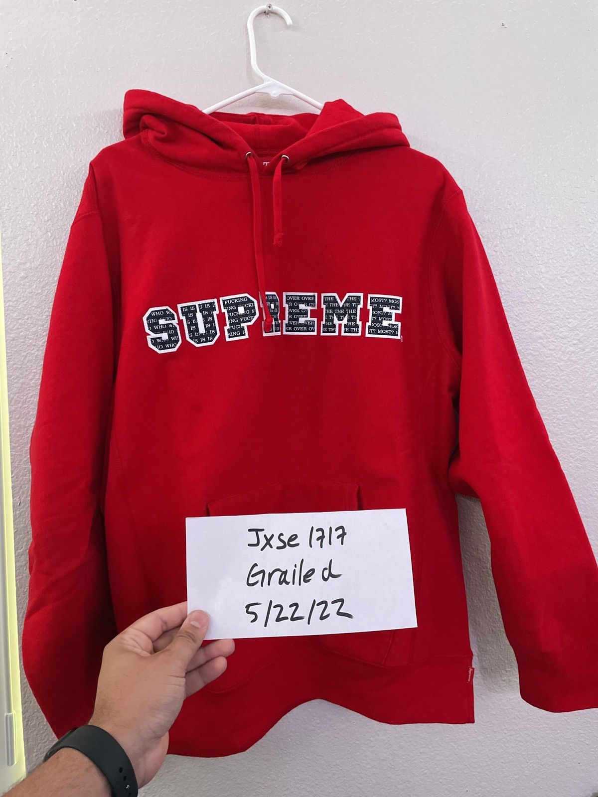 Supreme 19 red “who is fucking us over the most?” Hoodie | Grailed