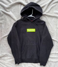 Supreme Box Logo Hoodie Hooded Sweatshirt Black Neon Yellow Logo - Size M -  FW17
