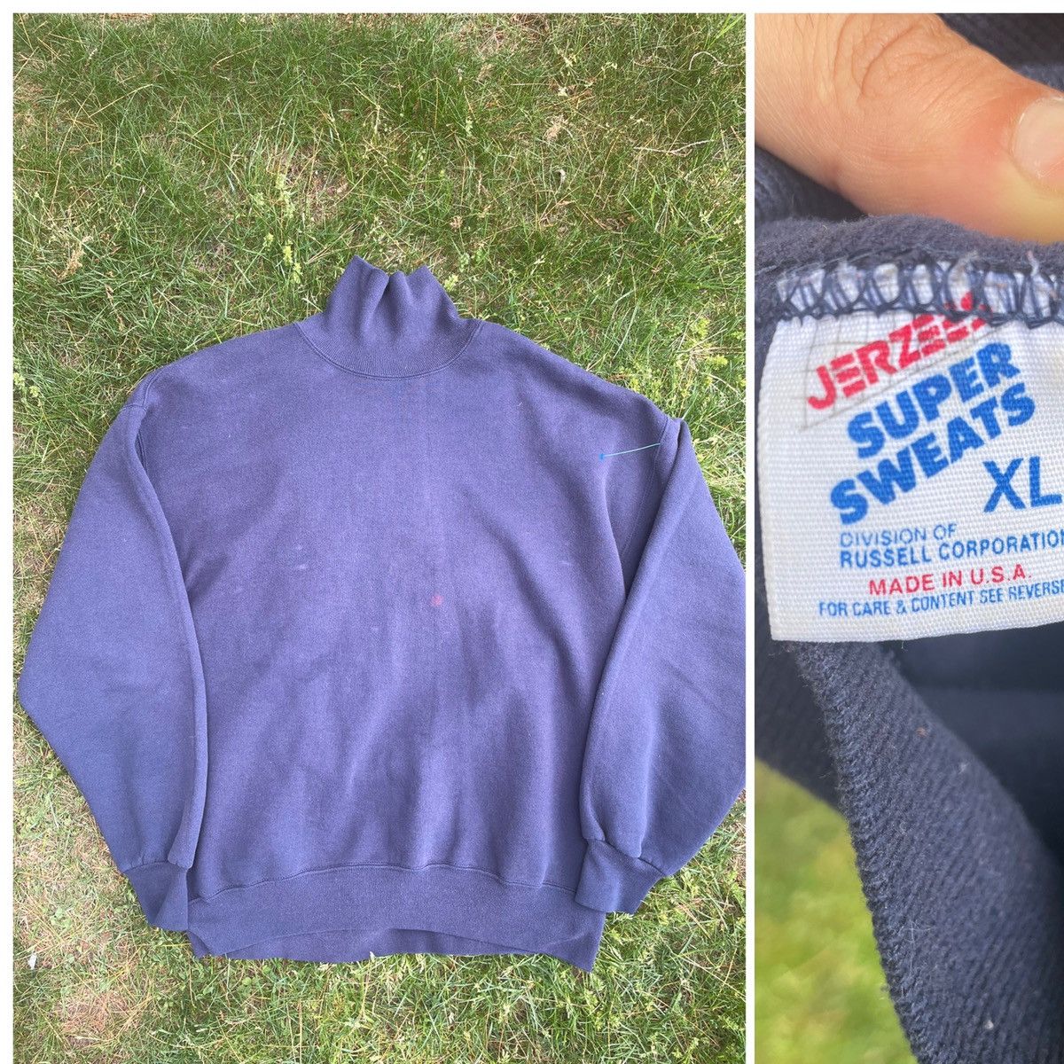 Jerzees 80s Vintage Turtleneck Sweatshirt MADE USA Winter Undershirt Size US XL / EU 56 / 4 - 1 Thumbnail