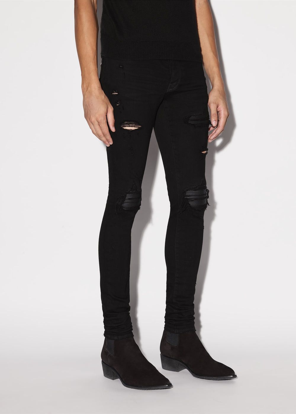 Amiri Amiri MX1 Leather Patch Jeans (Black, US 30) | Grailed 