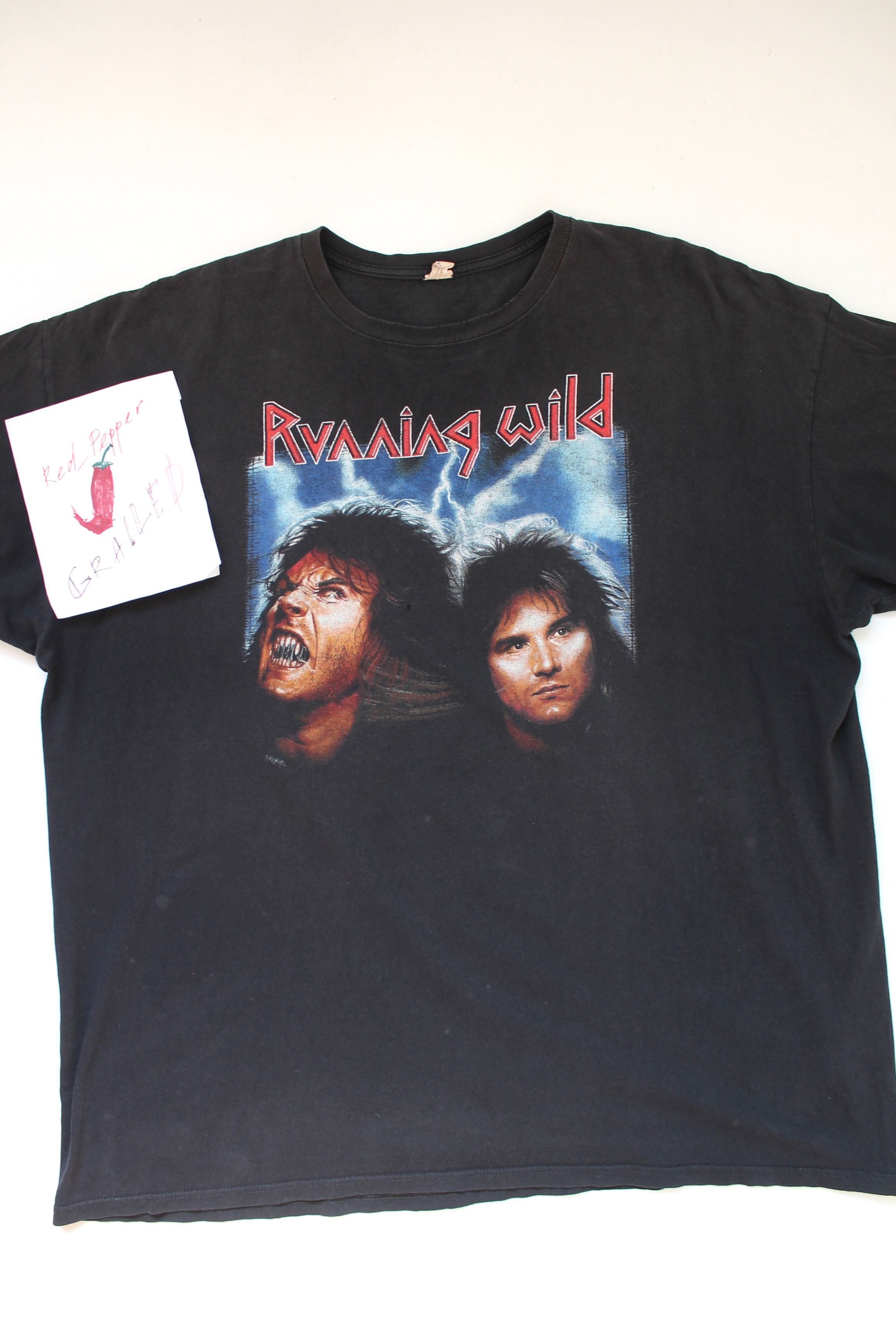 Band Tees 1990 Vintage! RUNNING WILD T-shirt Black Sun Faded Size US XXL / EU 58 / 5 - 10 Thumbnail