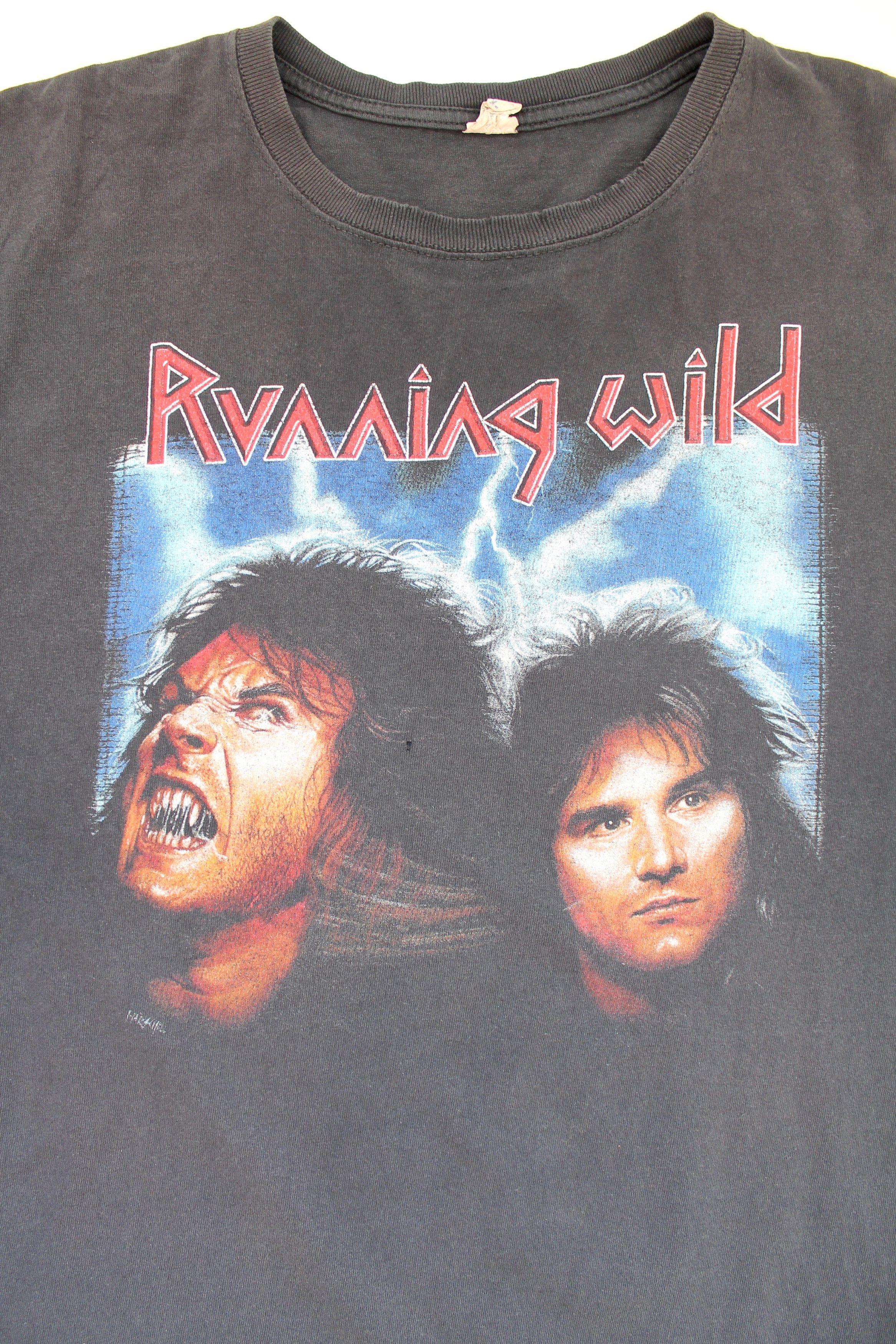 Band Tees 1990 Vintage! RUNNING WILD T-shirt Black Sun Faded Size US XXL / EU 58 / 5 - 13 Thumbnail