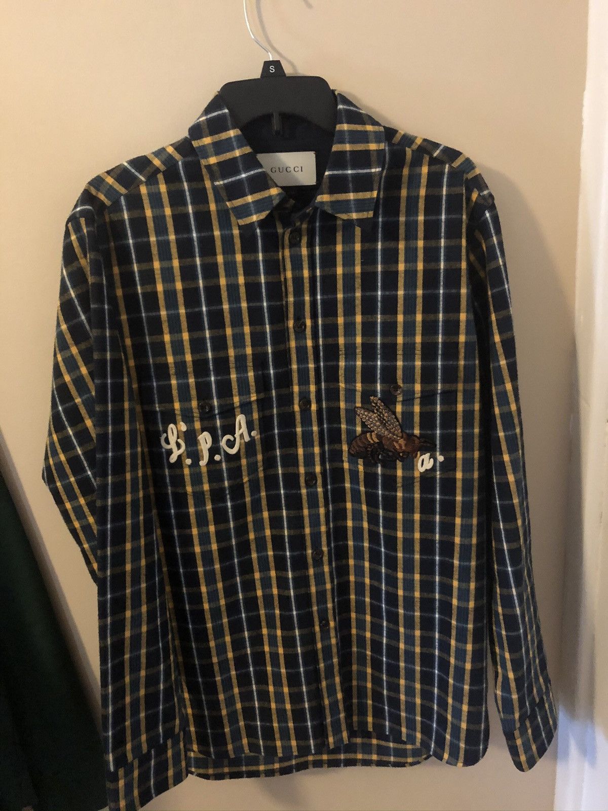 Gucci Bee Embroidered button up shirt retail $1,150