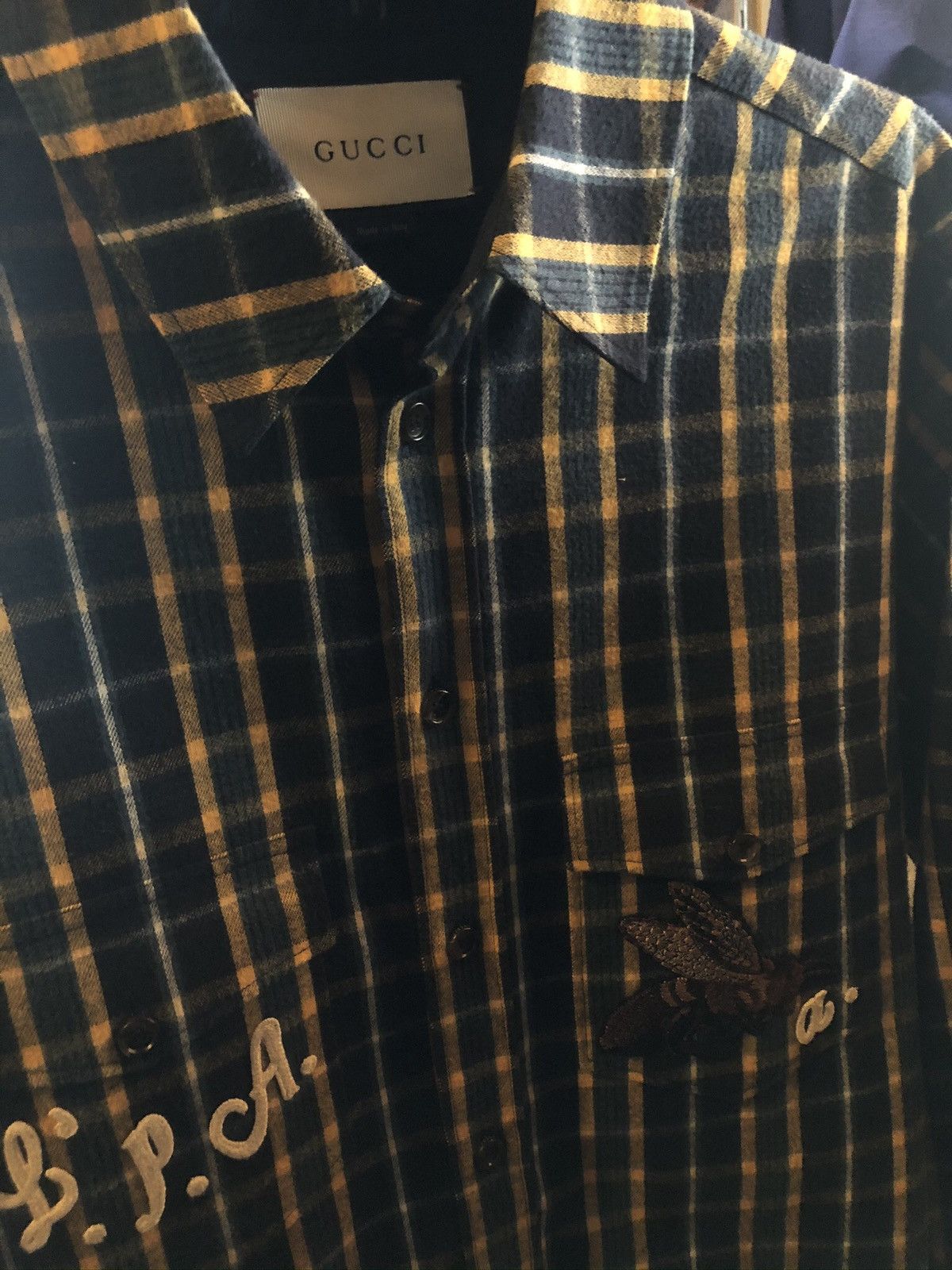 Gucci Bee Embroidered button up shirt retail $1,150