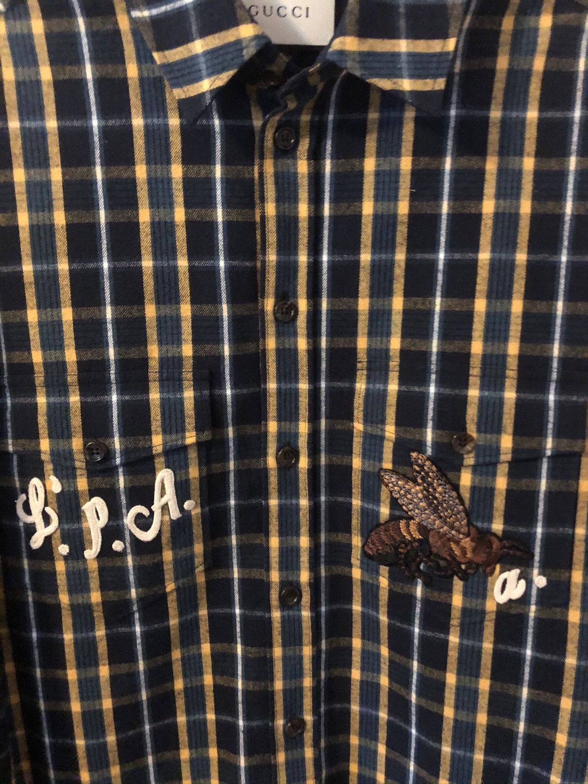 Gucci Bee Embroidered button up shirt retail $1,150