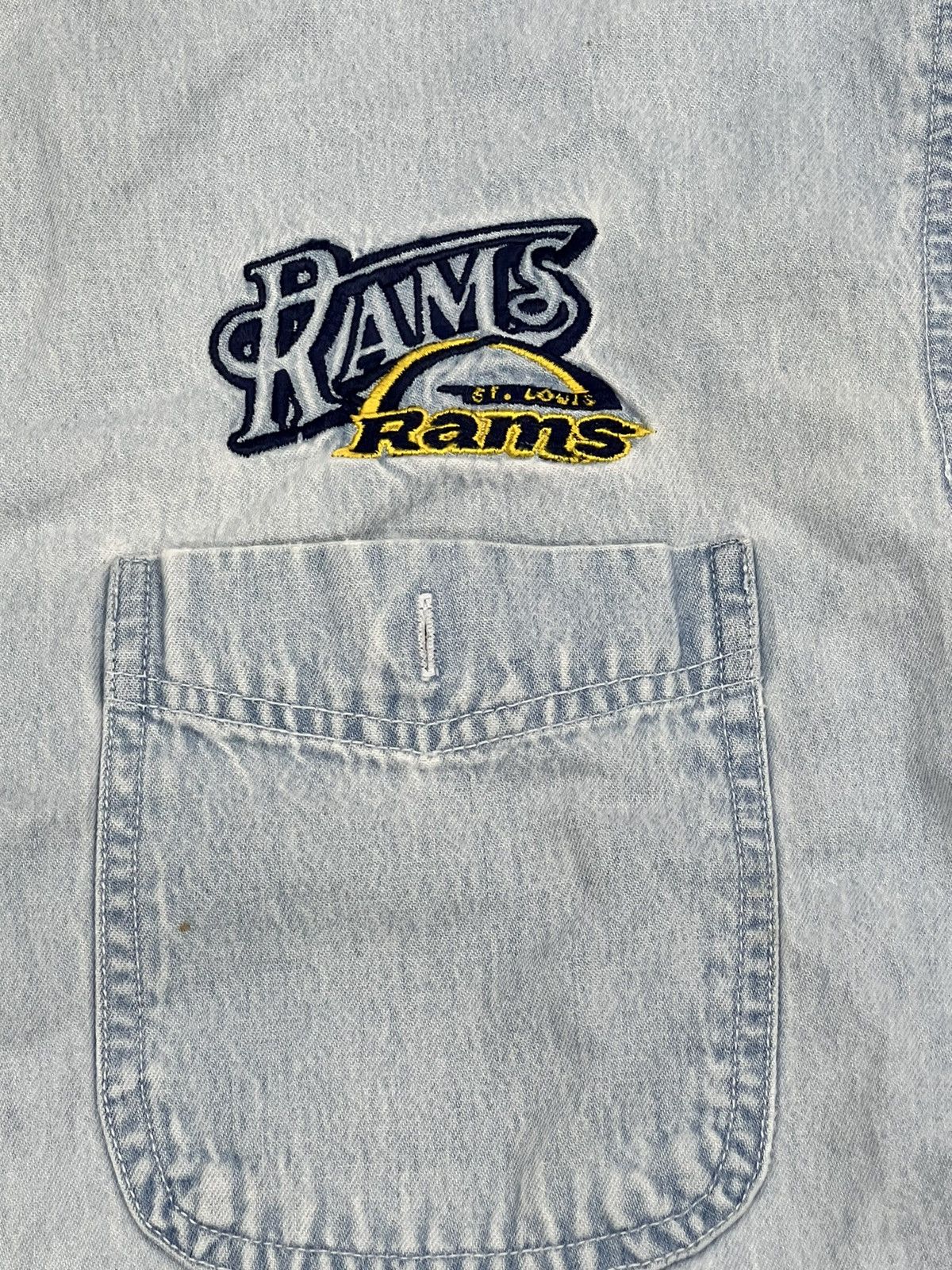 NFL Vintage 90s St Louis Rams Denim Button Up Shirt Size US XL / EU 56 / 4 - 2 Thumbnail