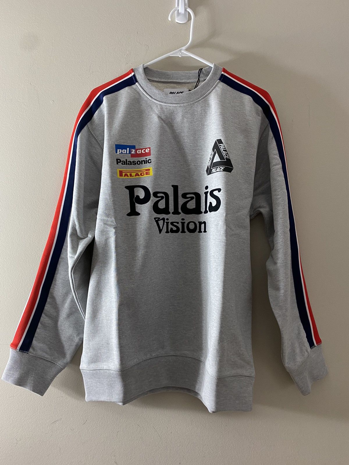 Palace Flag Stripe Crew - Grey Marl