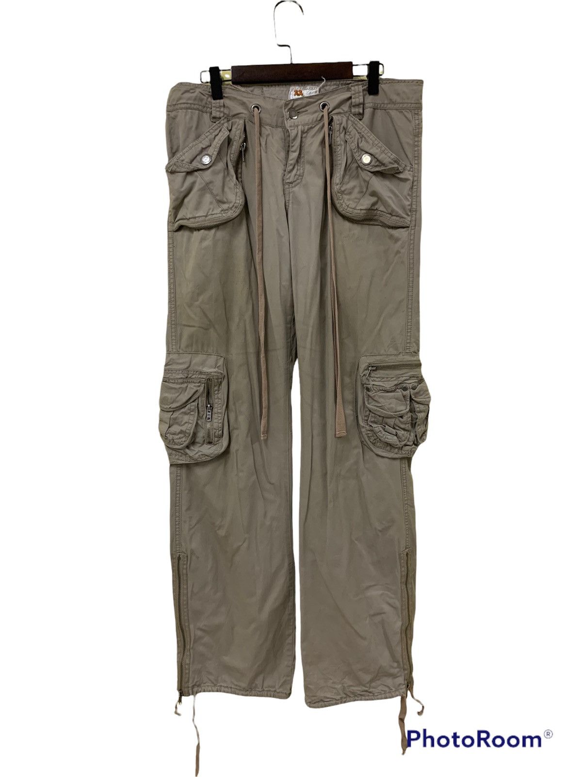 22 twill twenty two Flare bondage cargo zipper pants woman