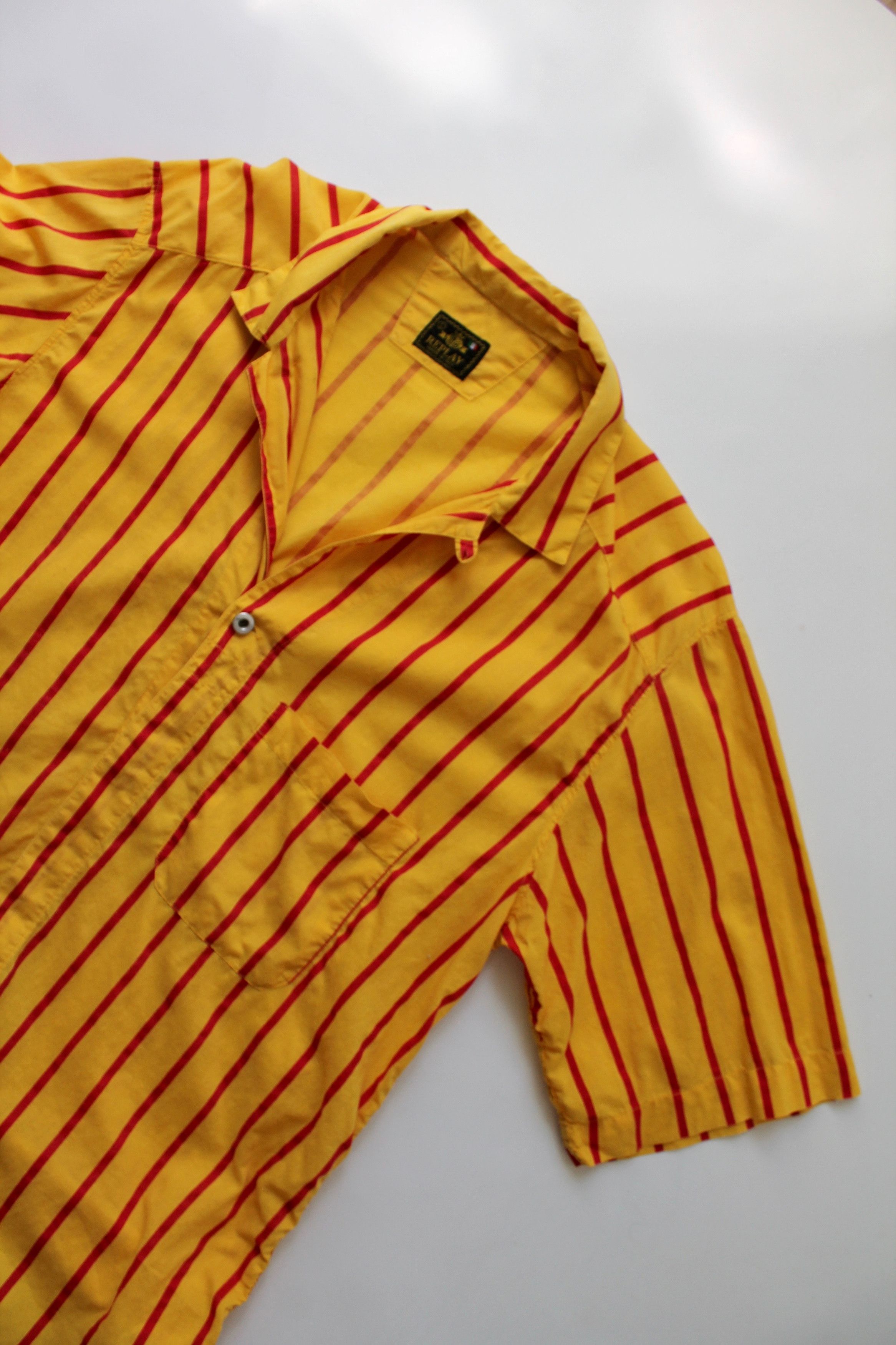 Replay VINTAGE REPLAY Striped Hawaiian Shirt Yellow Sz L Size US L / EU 52-54 / 3 - 16 Thumbnail