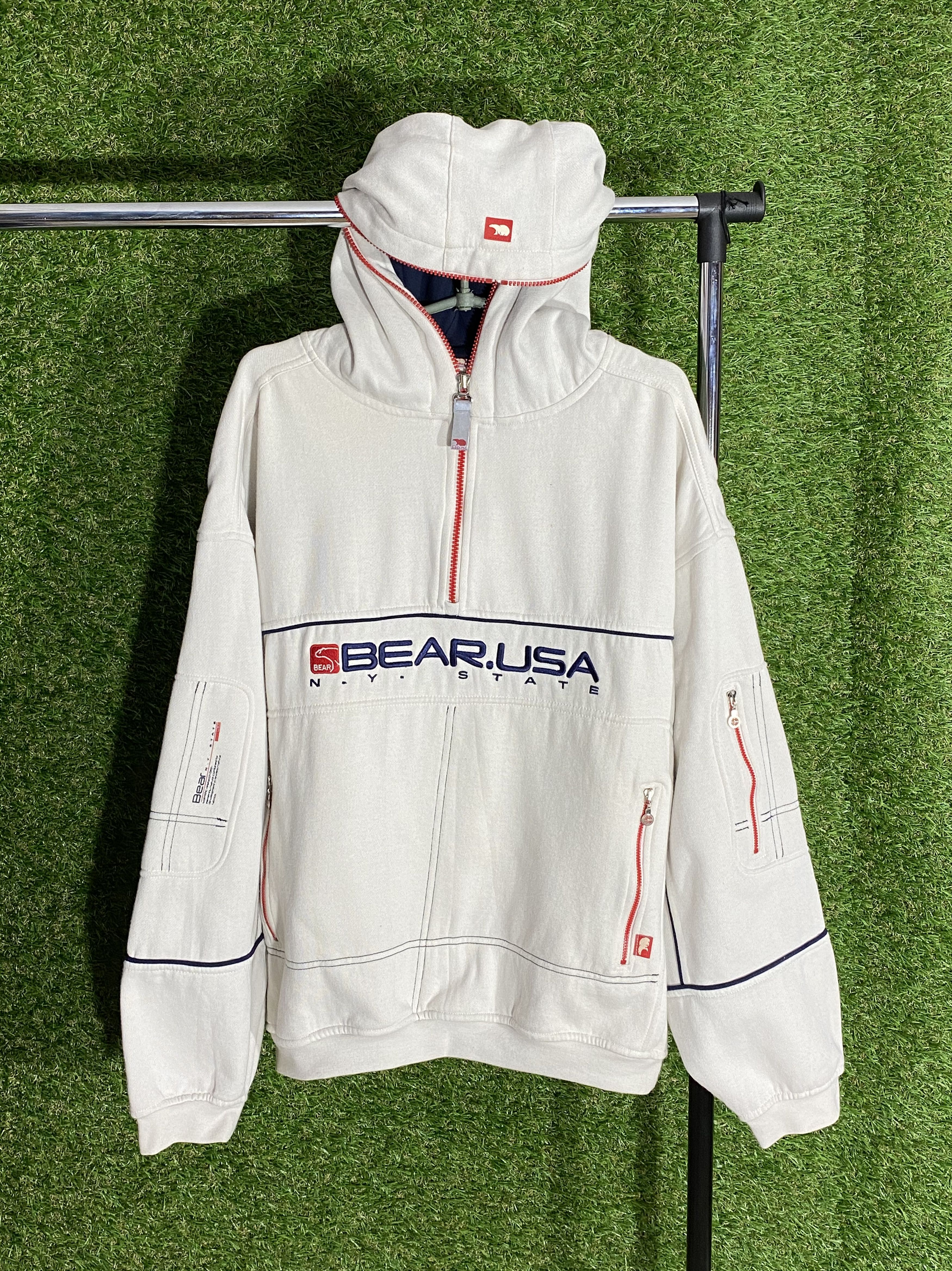 Vintage Vintage 90s Bear USA Halfzip Hoodie Big Logo anorak | Grailed