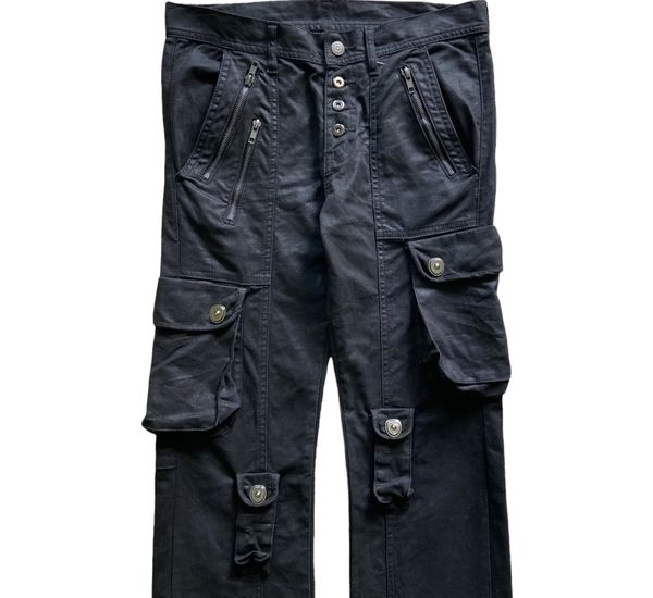 Japanese Brand Tornado Mart Multi Pocket Cargo Black Coated Pants