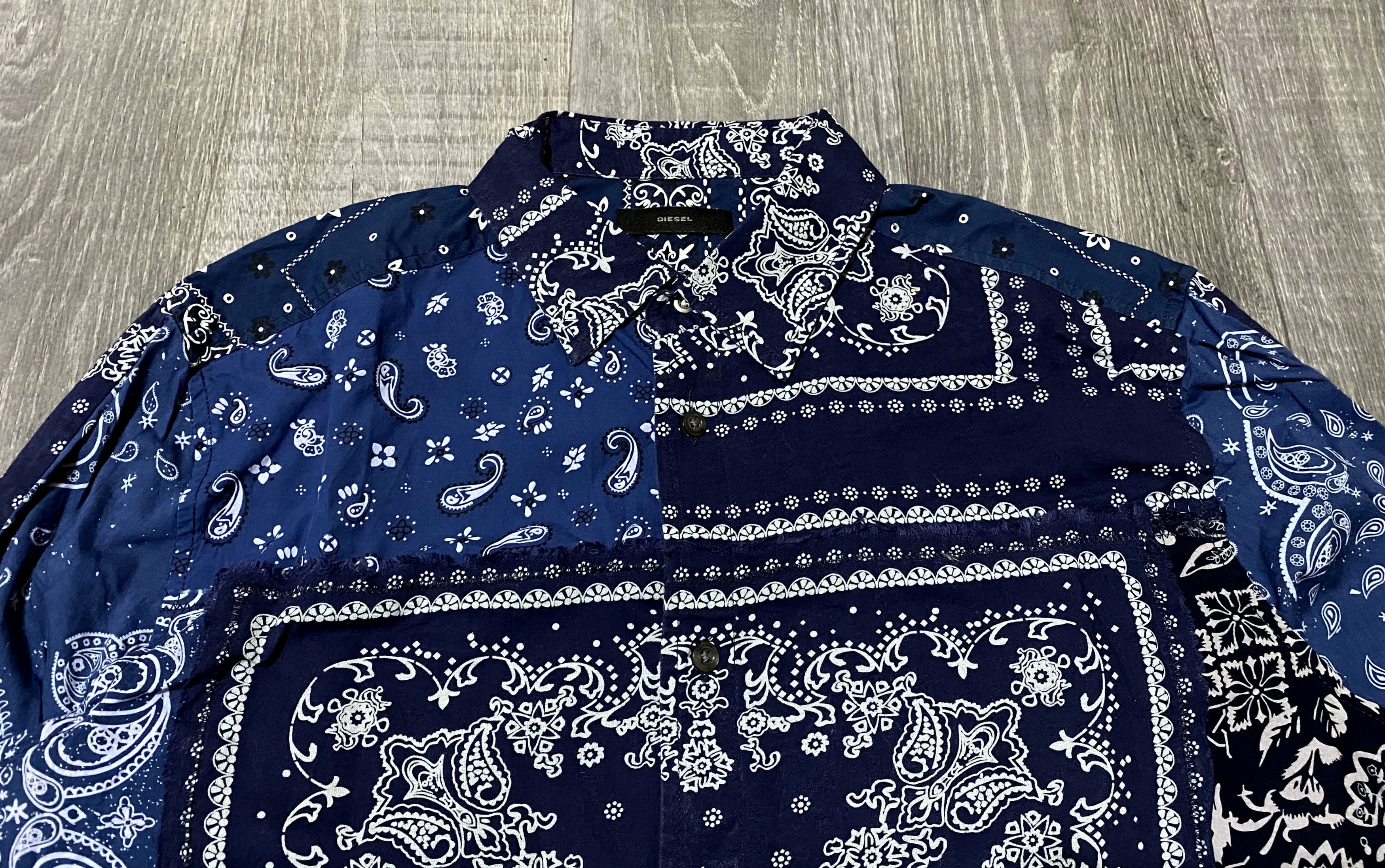 Diesel Black Gold Diesel Artisanal Mith Blue Bandana Printed Patchwork Shirt Size US XL / EU 56 / 4 - 5 Thumbnail