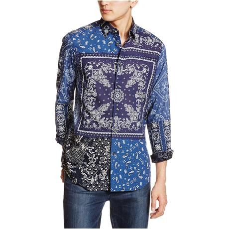 Diesel Artisanal Mith Blue Bandana Printed Patchwork Shirt