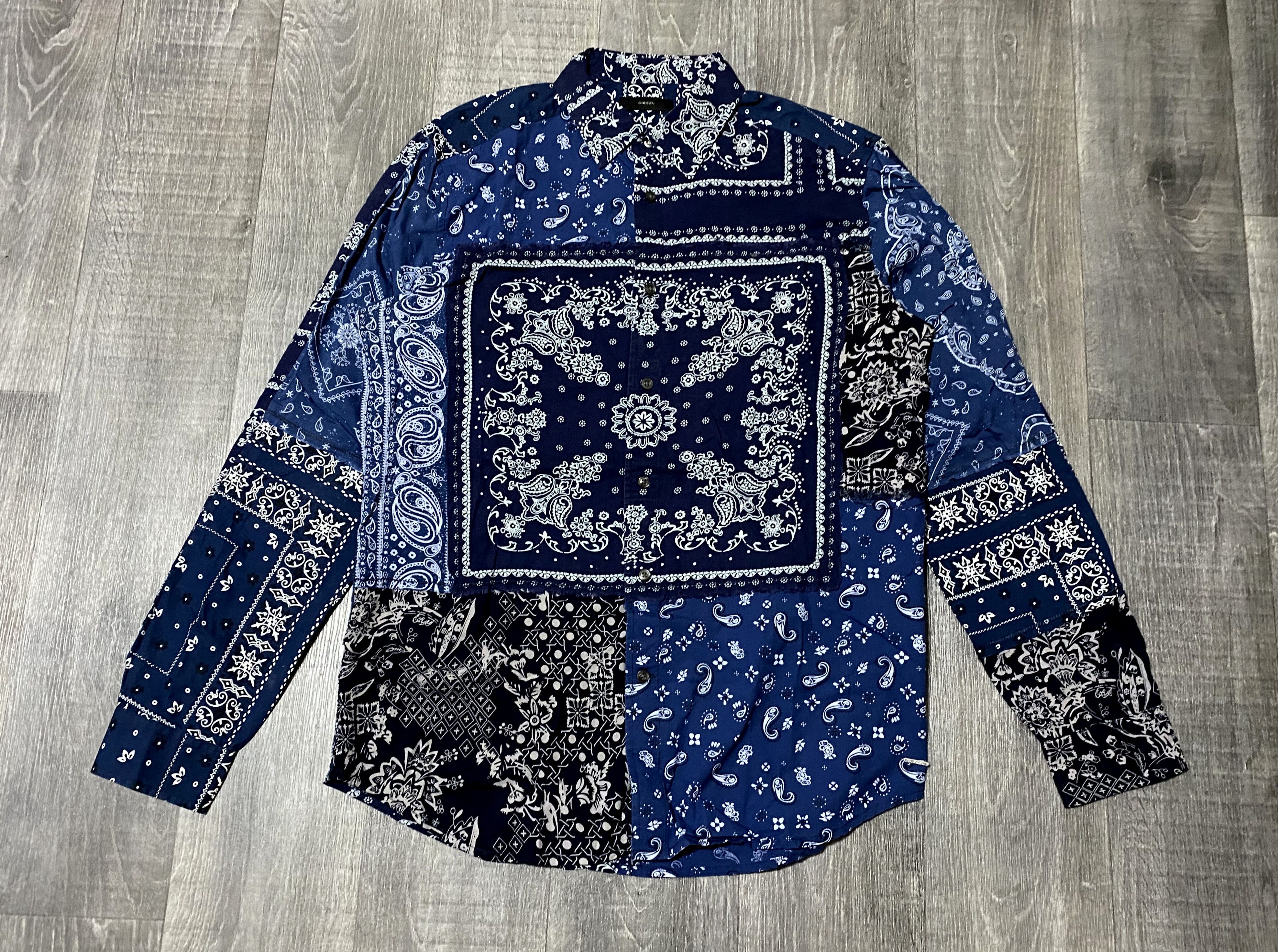 Diesel Black Gold Diesel Artisanal Mith Blue Bandana Printed Patchwork Shirt Size US XL / EU 56 / 4 - 3 Thumbnail