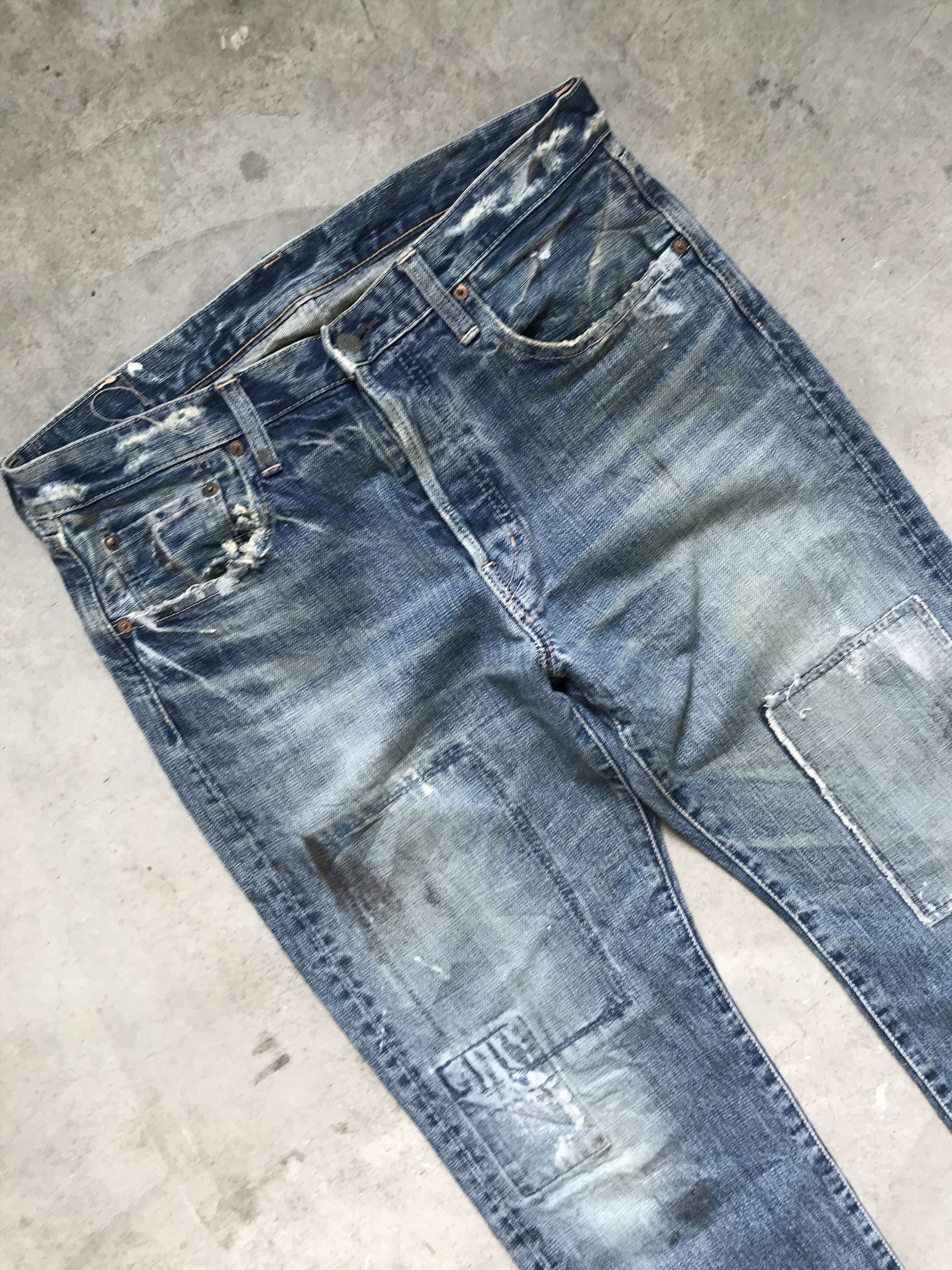 Japanese Brand × Spellbound D42-SPELLBOUND DMG Distressed Patchwork Denim Size US 34 / EU 50 - 2 Thumbnail