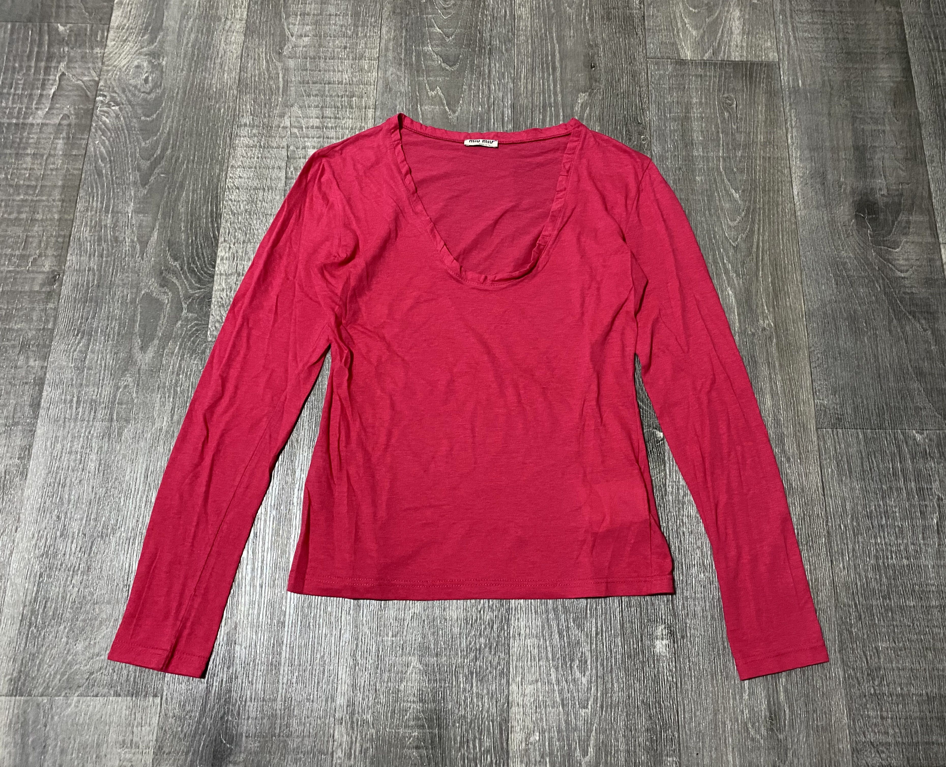 Miu Miu Women's Miu Miu by Prada Pink U-Neck Long Sleeve Shirt Size S / US 4 / IT 40 - 2 Thumbnail