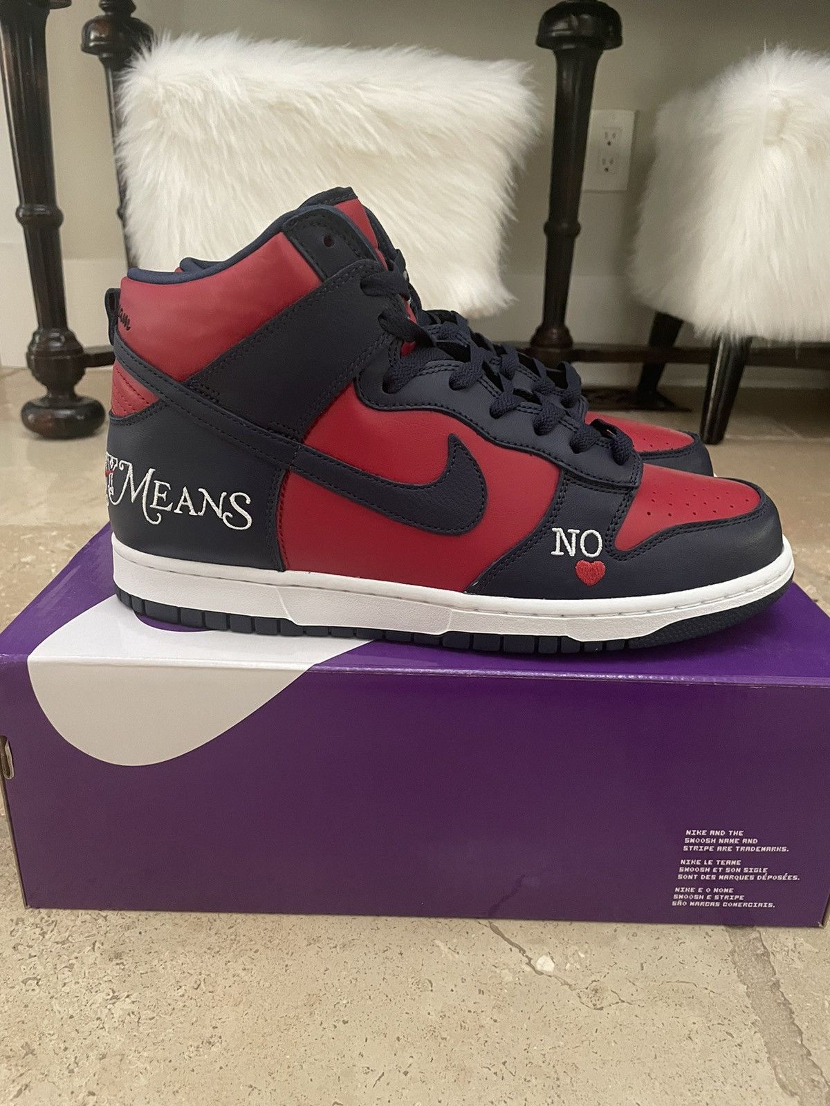 Supreme Nike SB Dunk High Supreme By Any Means Navy Red | Grailed