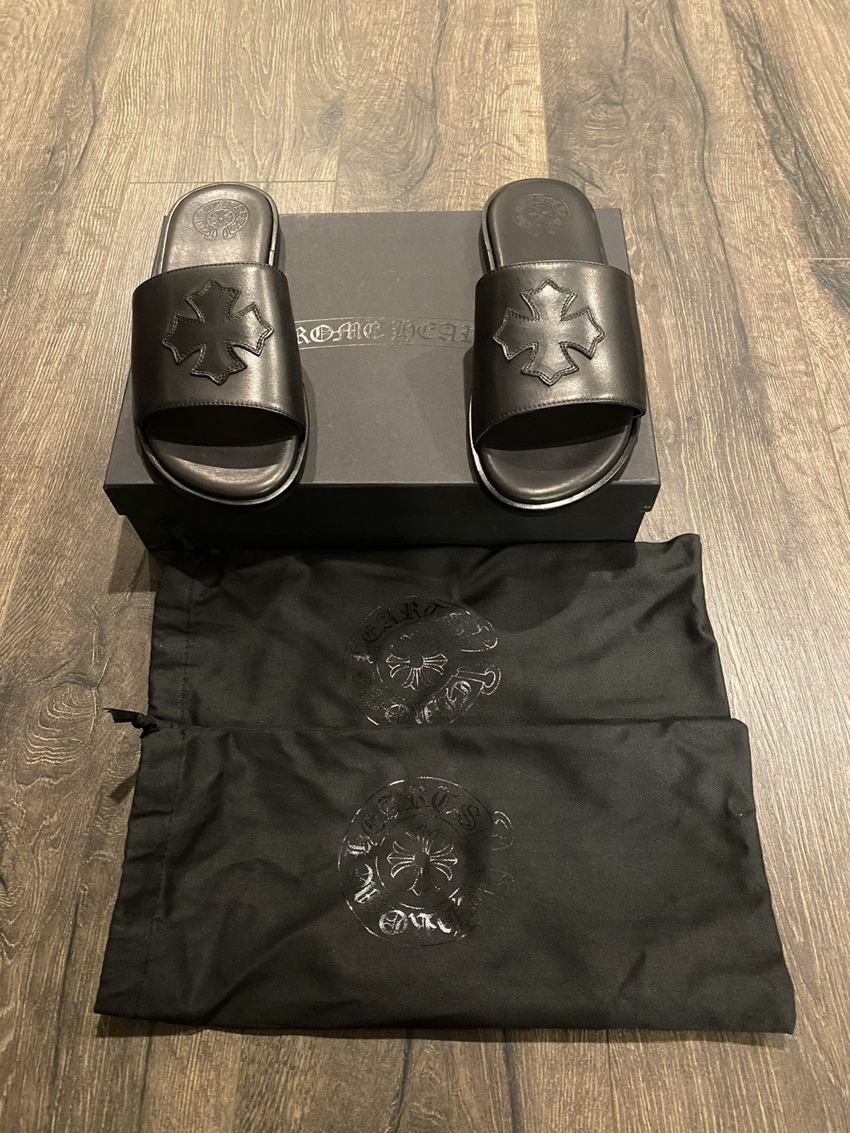 Chrome Hearts Chrome Hearts Black Leather Cross Slipper Size US 9 / EU 42 - 1 Thumbnail