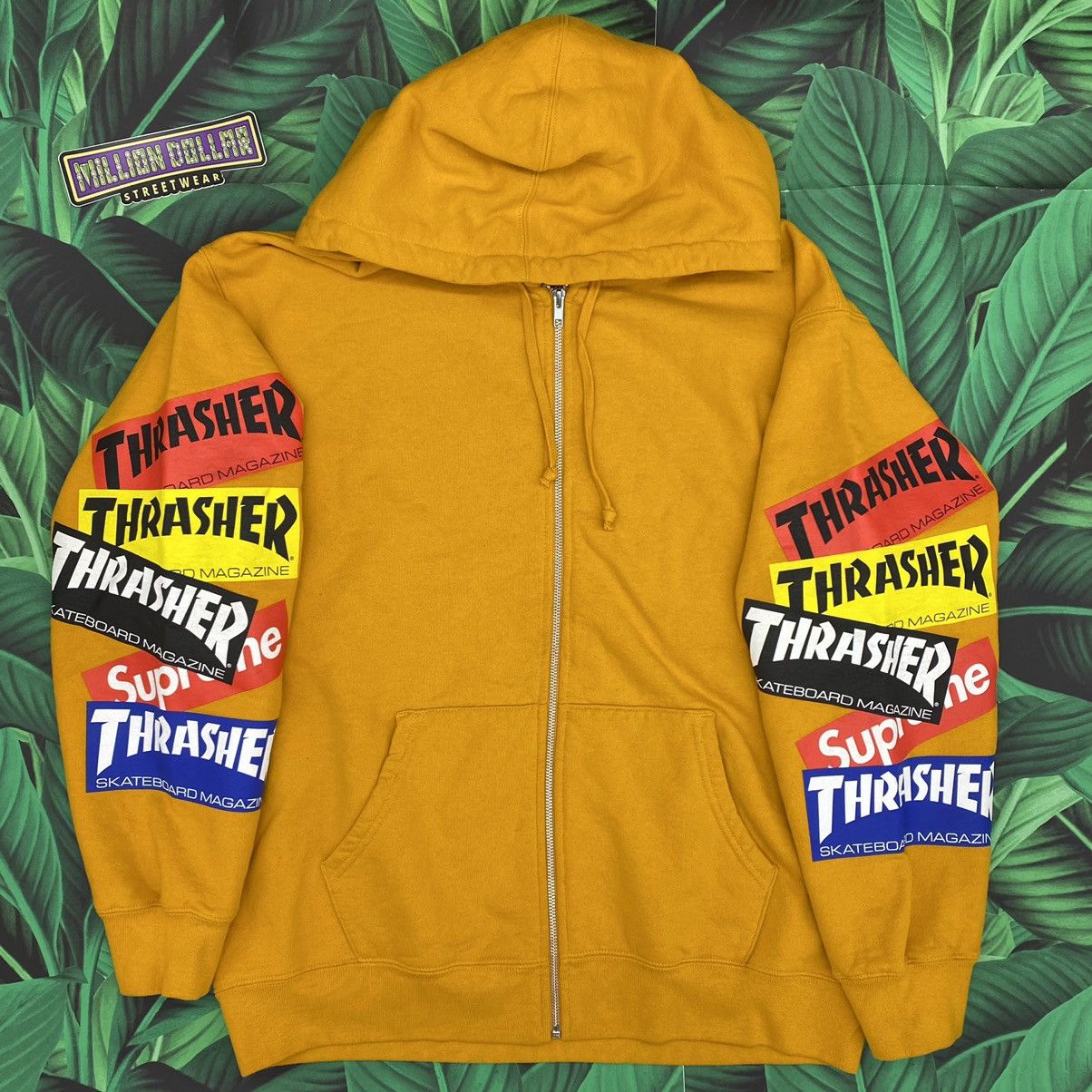Supreme Thrasher multi logo zip up hoodie | Grailed
