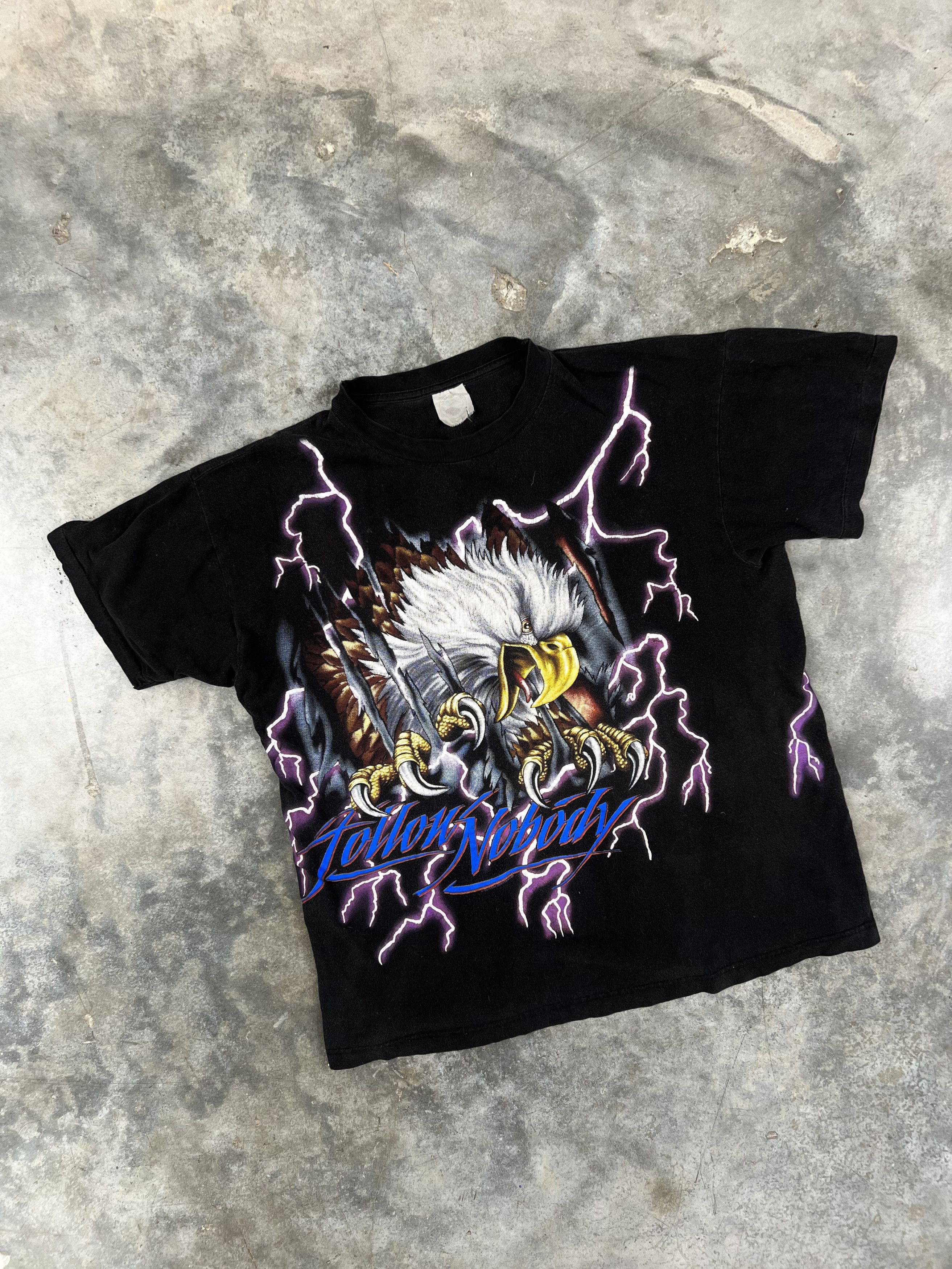 Vintage Vintage 90s American Thunder Black Lightning Tee Black XL Size US XL / EU 56 / 4 - 1 Thumbnail