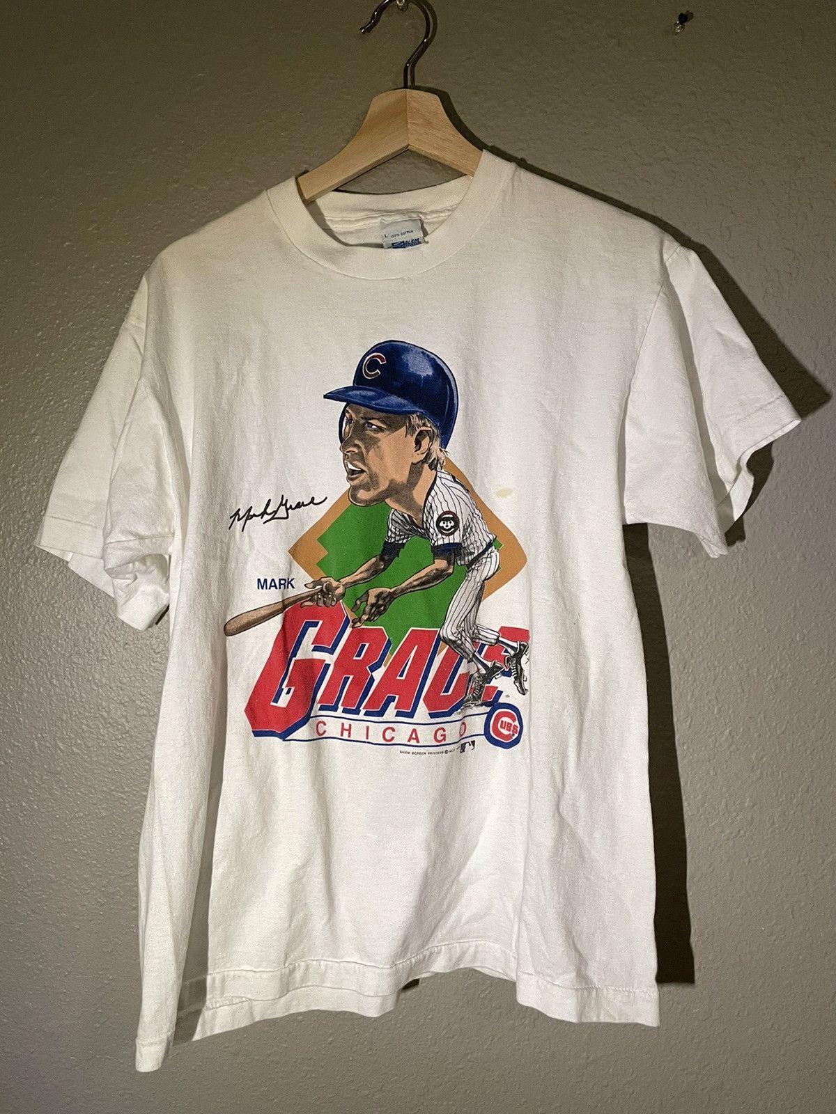 Vintage Mark Grace Chicago Cubs Caricature Salem T-Shirt Size Small 1989  80s MLB