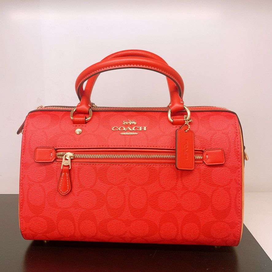 Coach Rowan Satchel In Blocked Signature Canvas IM/Miami Red purchases Multi