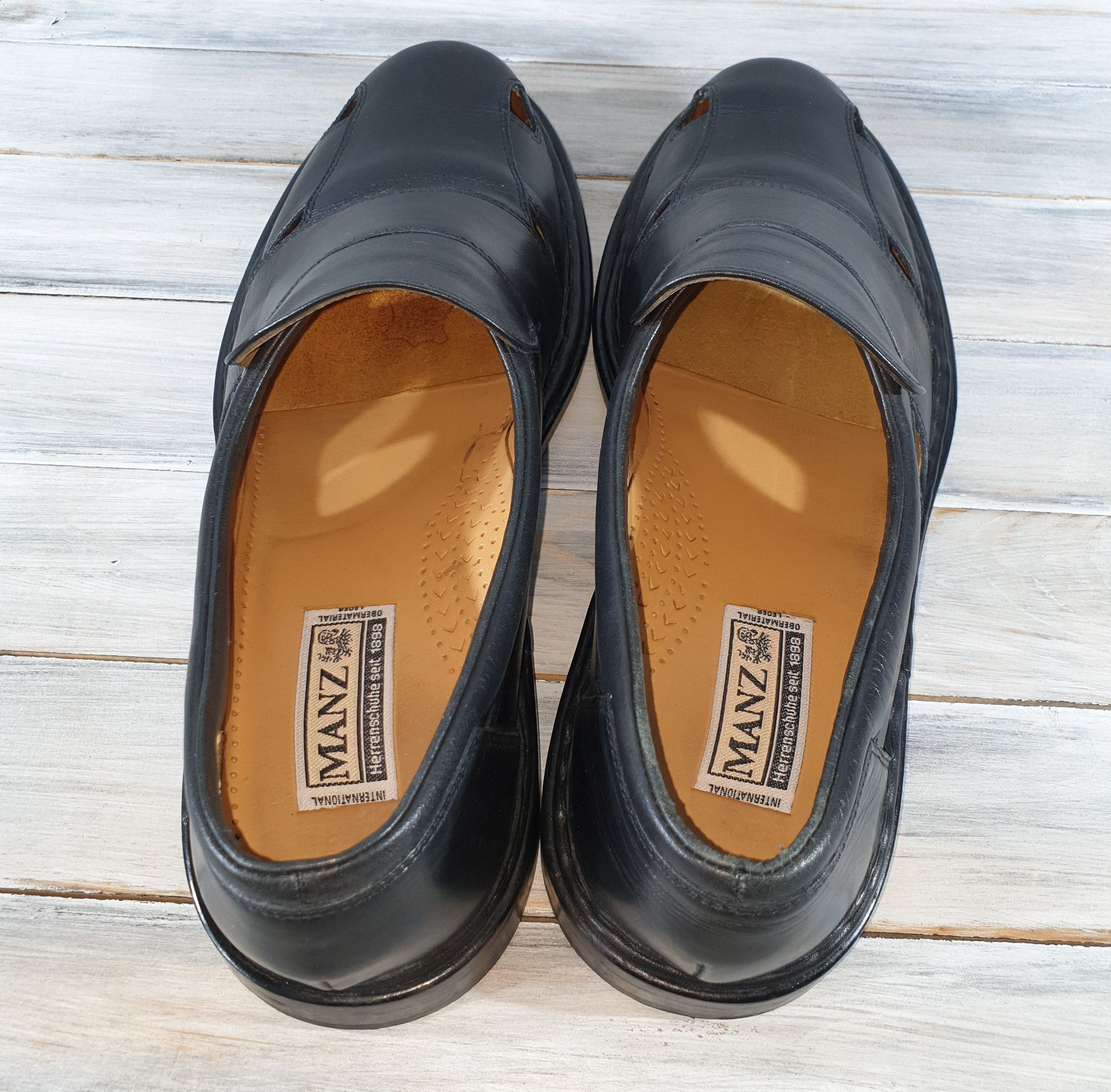 Handmade × Leather MANZ Handmade Mens Leather Summer Casual Shoes Black Size US 11 / EU 44 - 25 Thumbnail