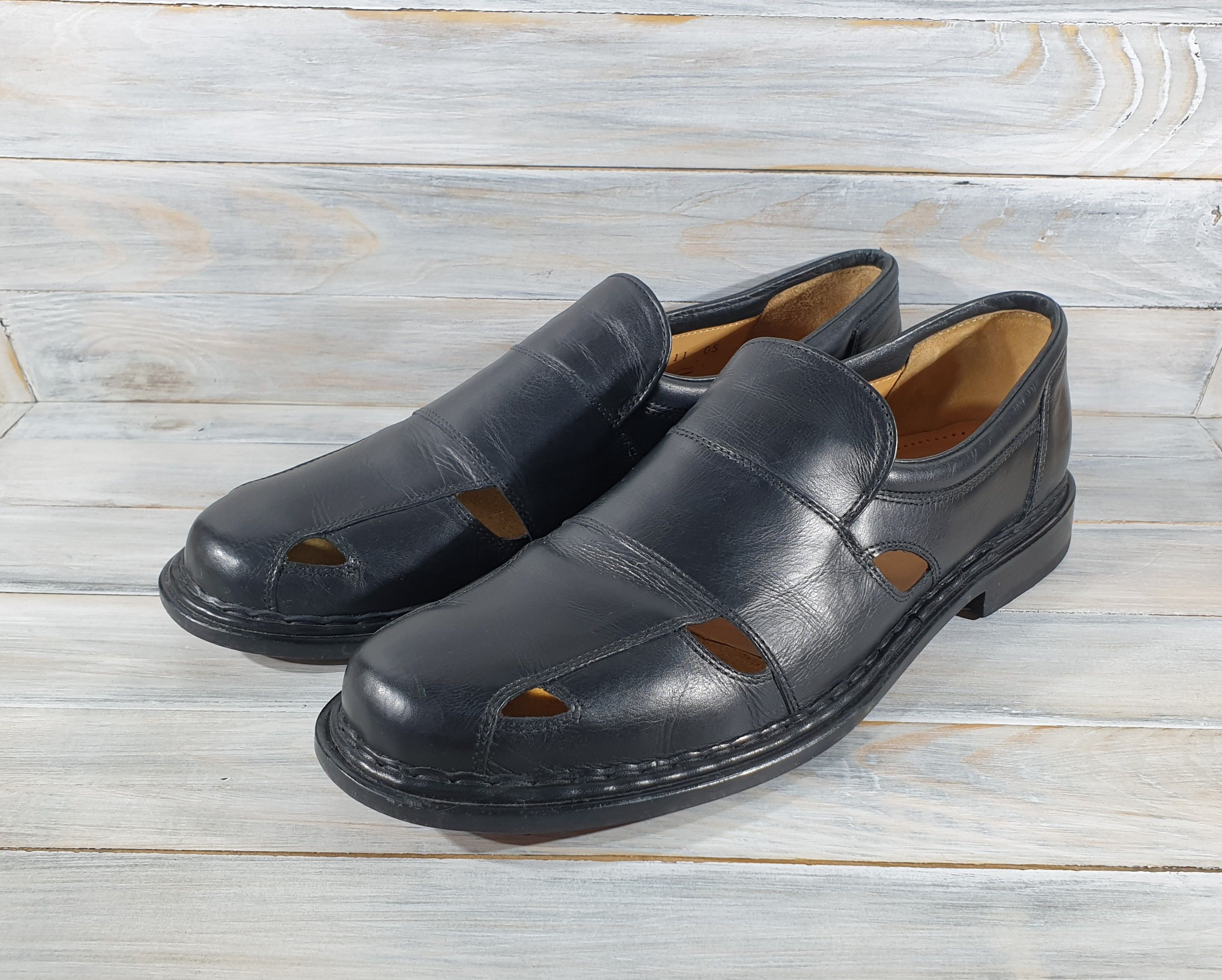 Handmade × Leather MANZ Handmade Mens Leather Summer Casual Shoes Black Size US 11 / EU 44 - 4 Thumbnail