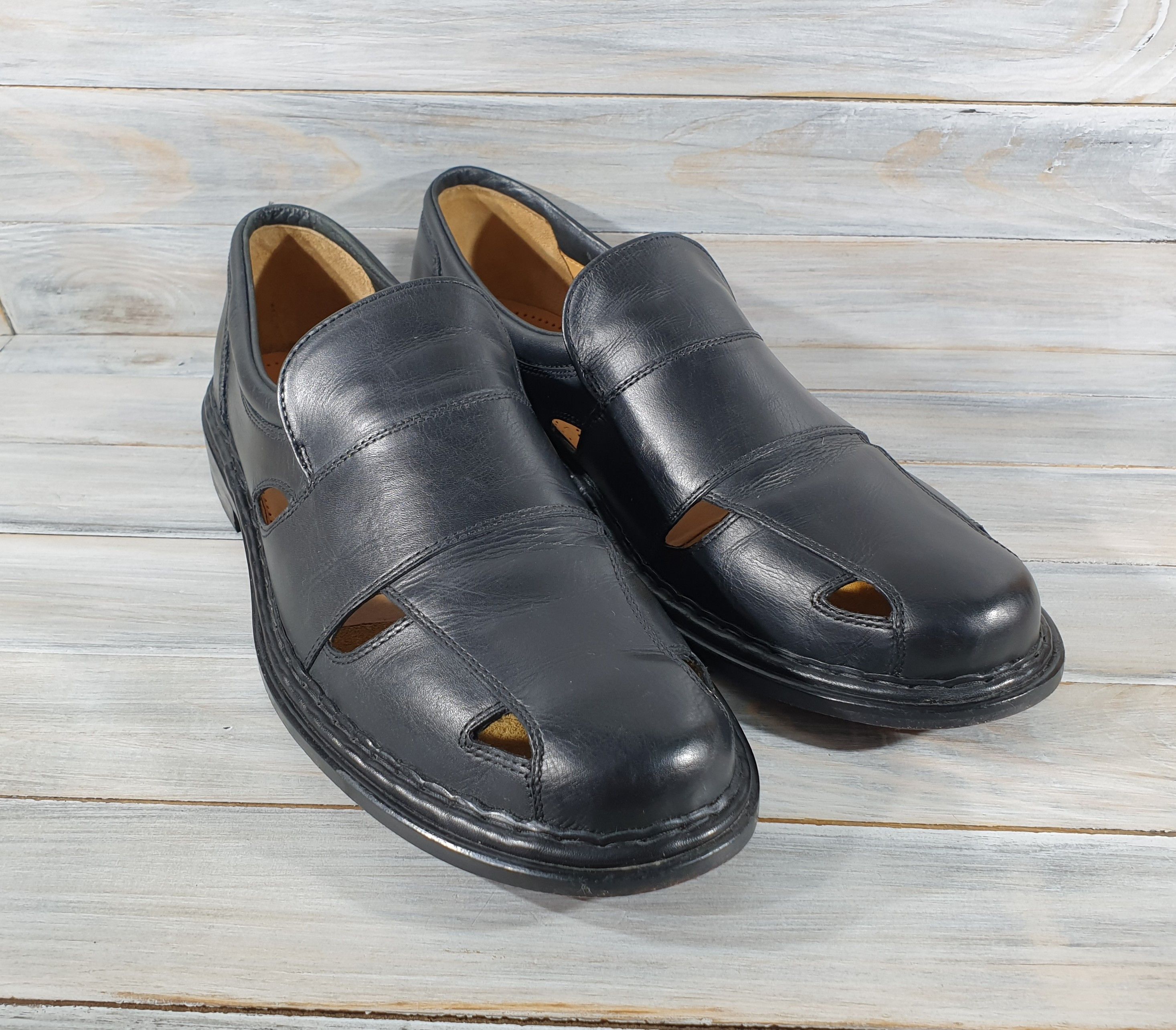 Handmade × Leather MANZ Handmade Mens Leather Summer Casual Shoes Black Size US 11 / EU 44 - 16 Thumbnail