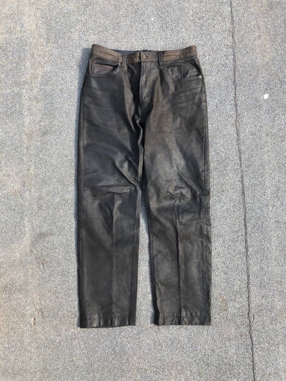 Leather Vintage Brown leather pants punk rock rare 90s biker Size US 33 - 1 Thumbnail