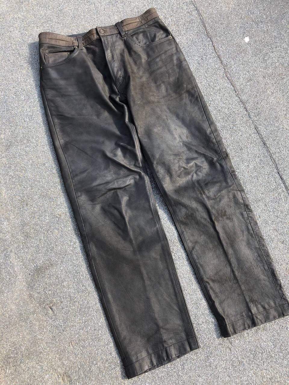 Leather Vintage Brown leather pants punk rock rare 90s biker Size US 33 - 2 Thumbnail