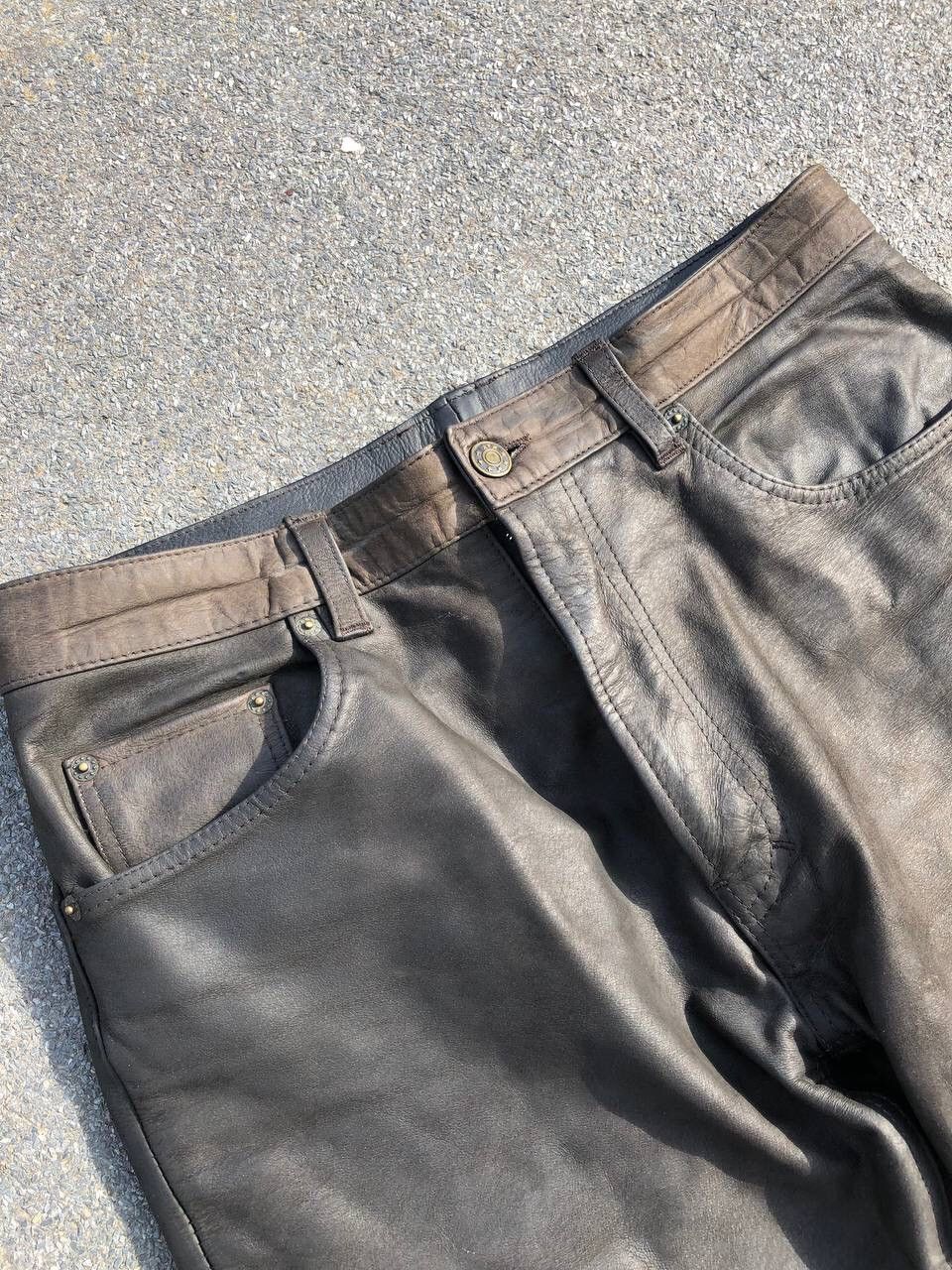 Leather Vintage Brown leather pants punk rock rare 90s biker Size US 33 - 5 Thumbnail