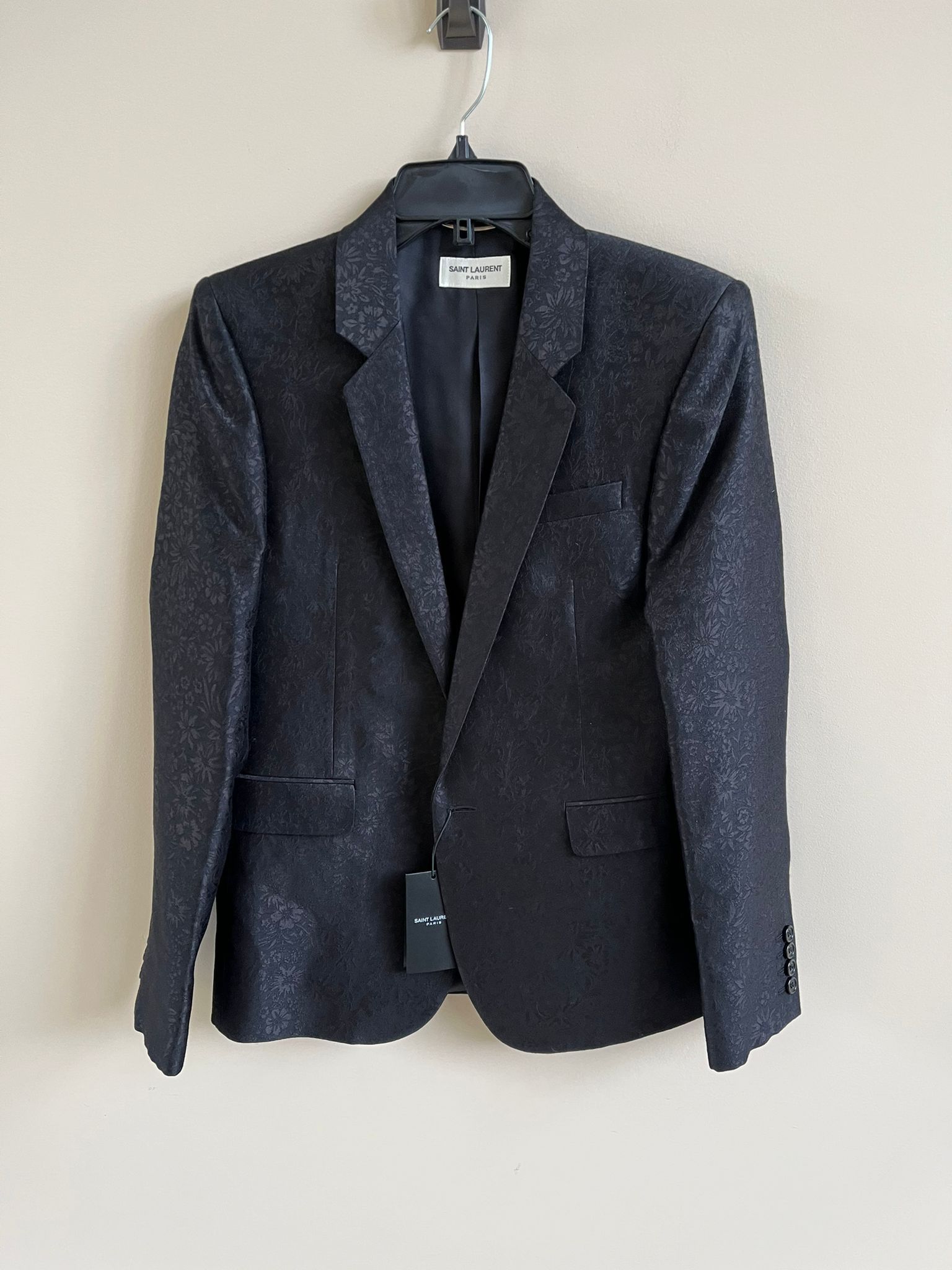 image of Saint Laurent Paris Floral Blazer In Black, Men's (Size Small)