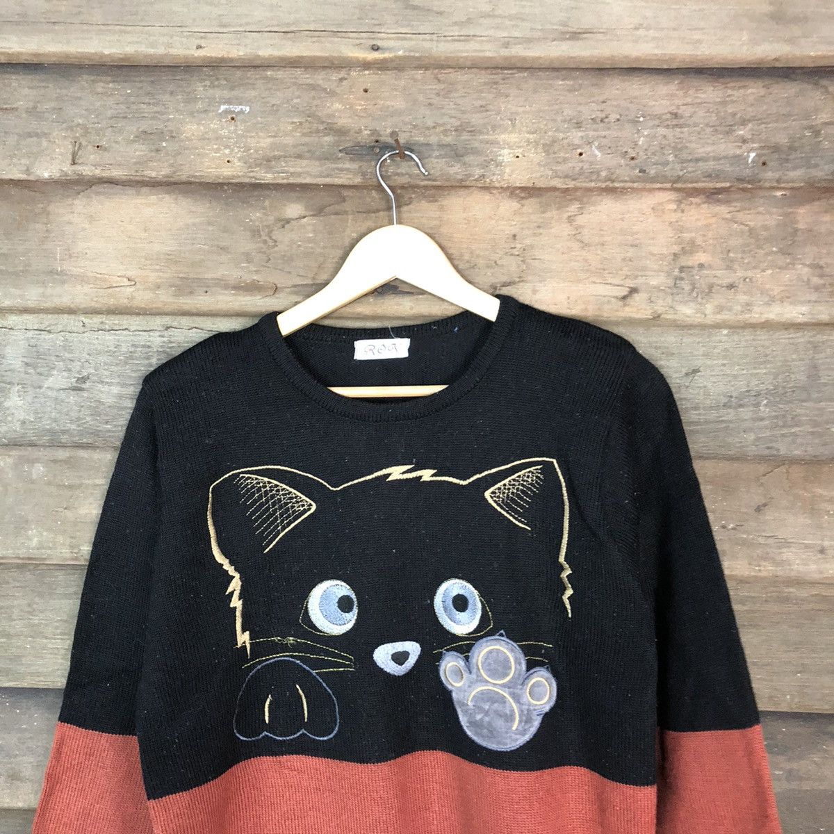 Japanese Brand Rogx cat Logo Black Knitwear #6829 Size M / US 6-8 / IT 42-44 - 2 Thumbnail