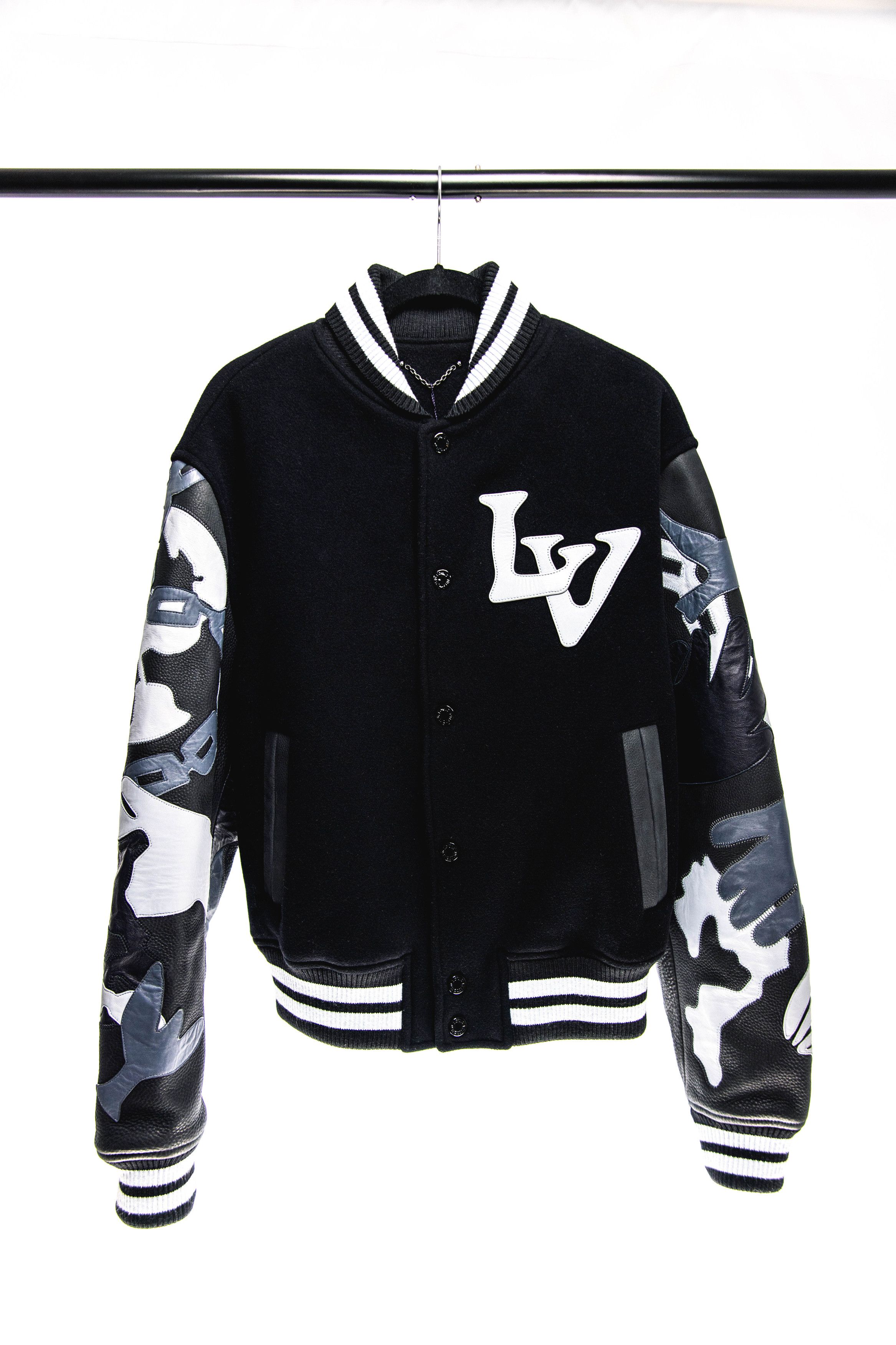 Louis Vuitton Chains Camo Varsity Jacket, Black, 46 Stock Confirmation Required