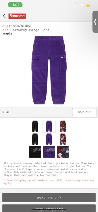 Supreme Supreme x Nike Arc Corduroy Cargo Pant | Grailed