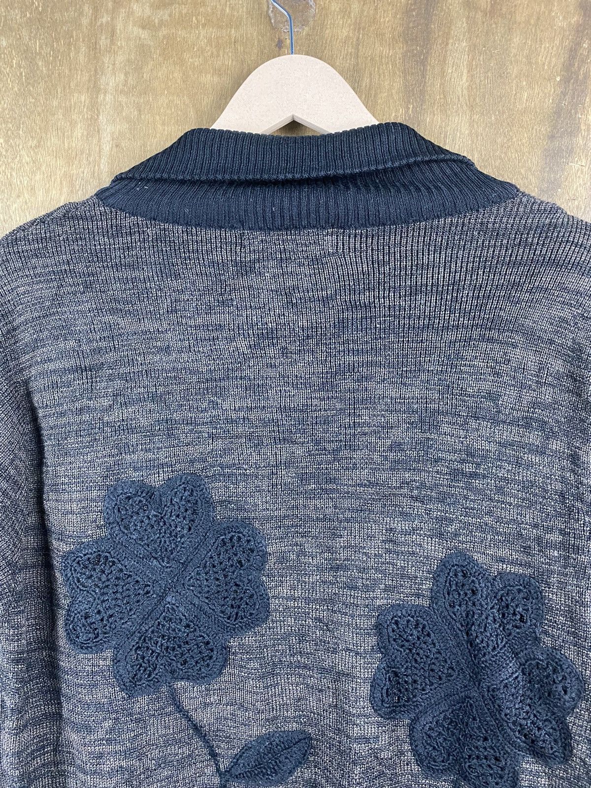 Homespun Knitwear × Vintage Calabaza Art patchwork flower cardigan Japan Knitwear #Z029 Size US M / EU 48-50 / 2 - 15 Thumbnail