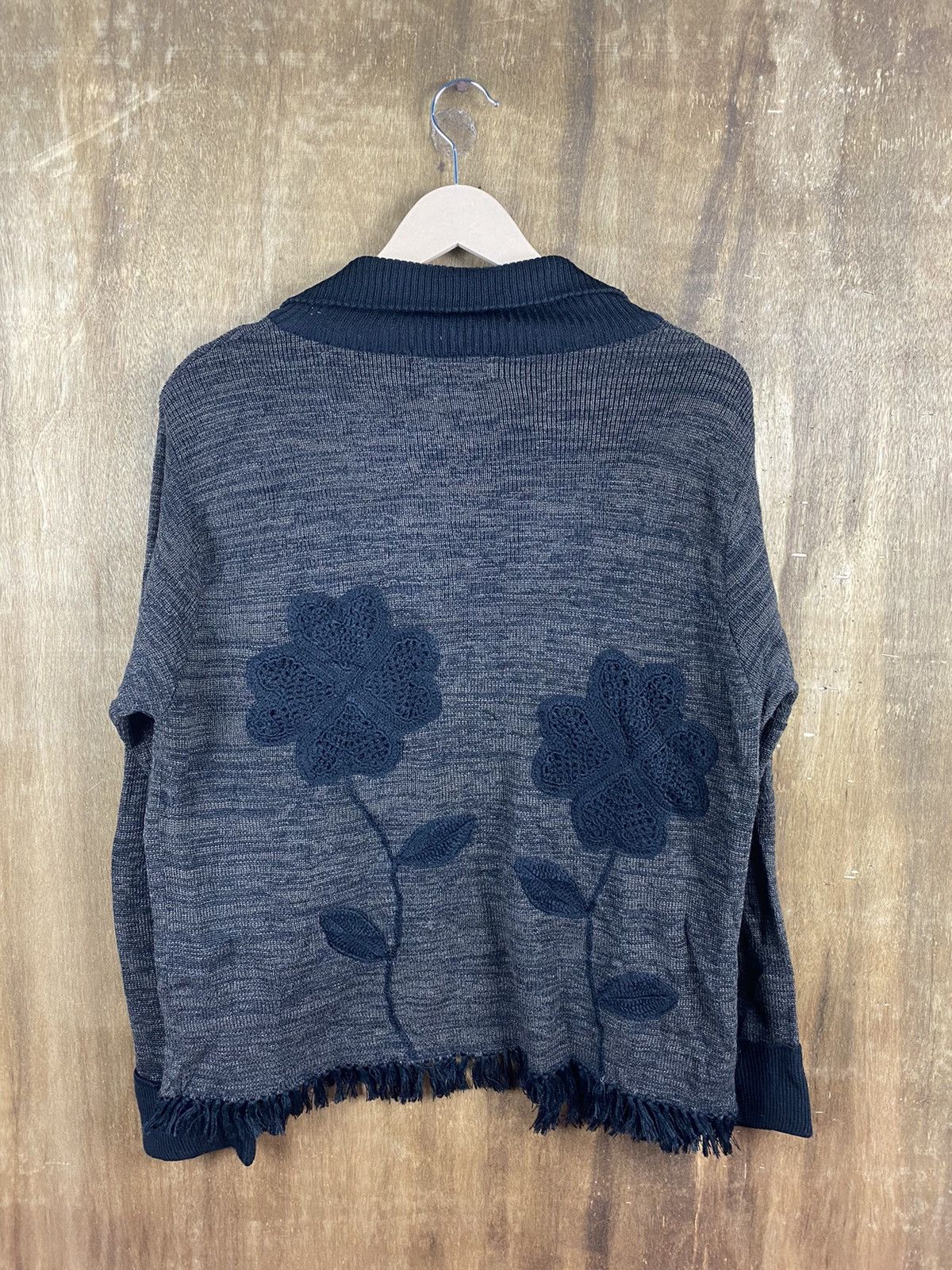 Homespun Knitwear × Vintage Calabaza Art patchwork flower cardigan Japan Knitwear #Z029 Size US M / EU 48-50 / 2 - 11 Thumbnail