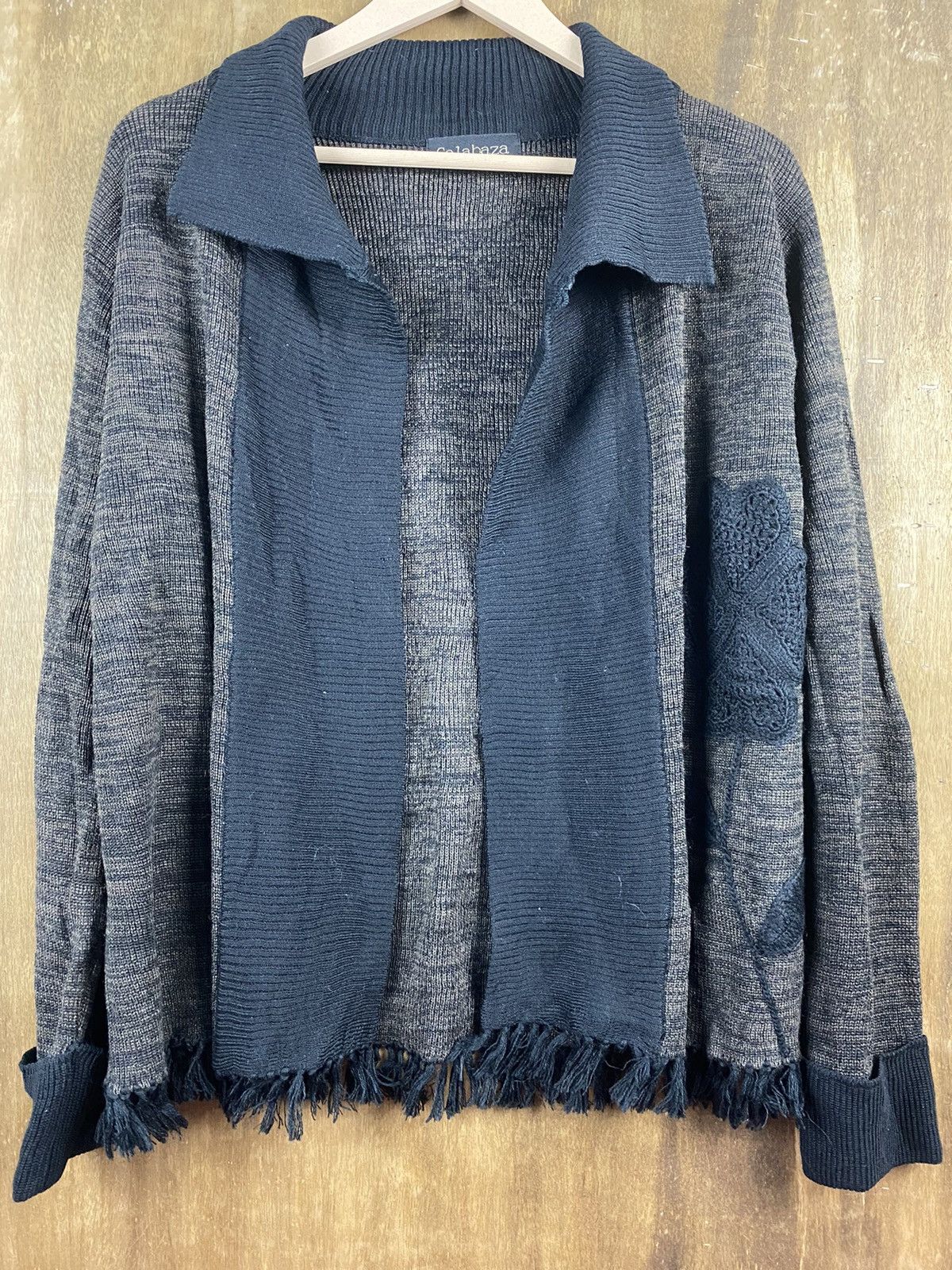 Homespun Knitwear × Vintage Calabaza Art patchwork flower cardigan Japan Knitwear #Z029 Size US M / EU 48-50 / 2 - 8 Thumbnail