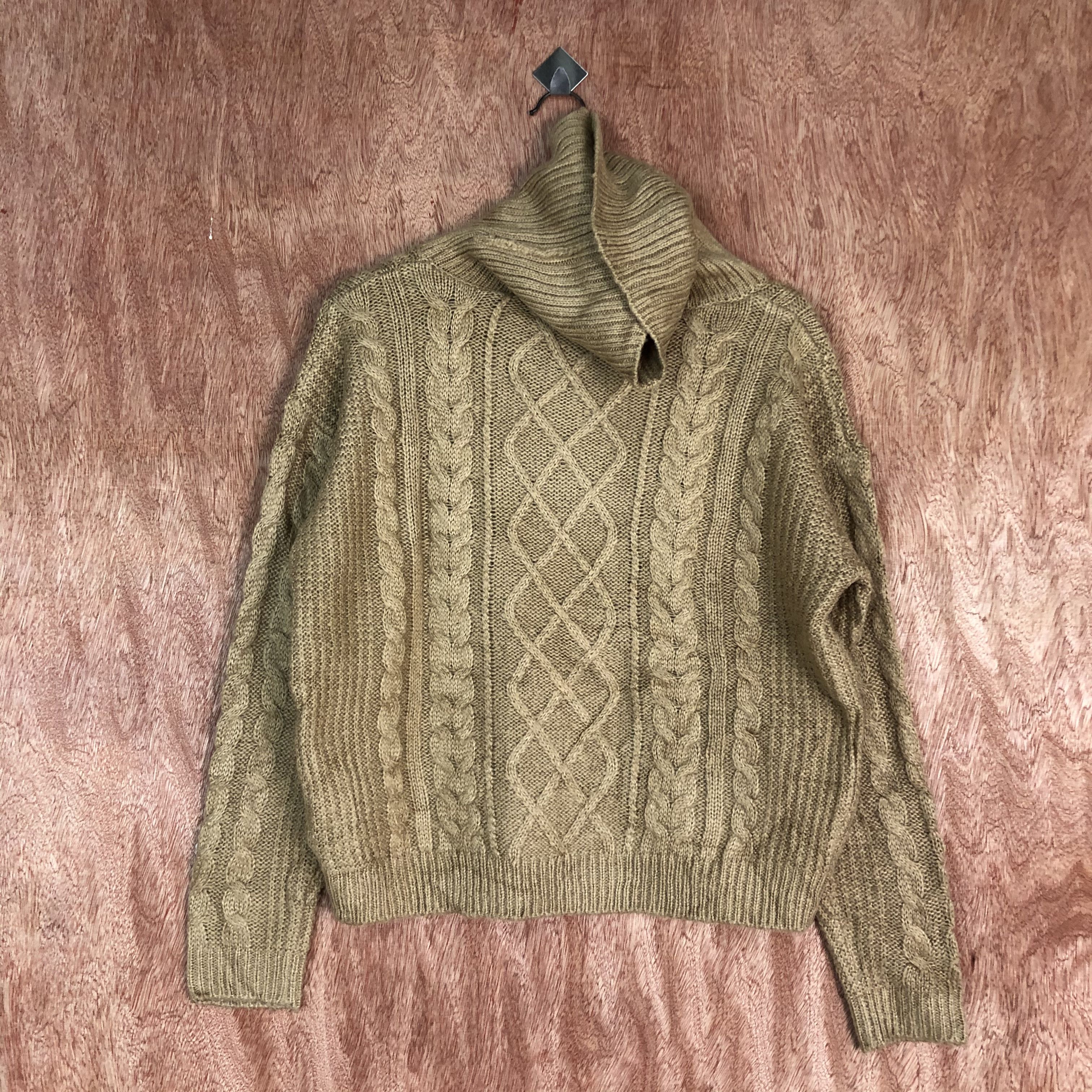image of Aran Isles Knitwear Ingni Brown Shag Shaggy Mohait Cable Knitwear C503, Men's (Size Medium)